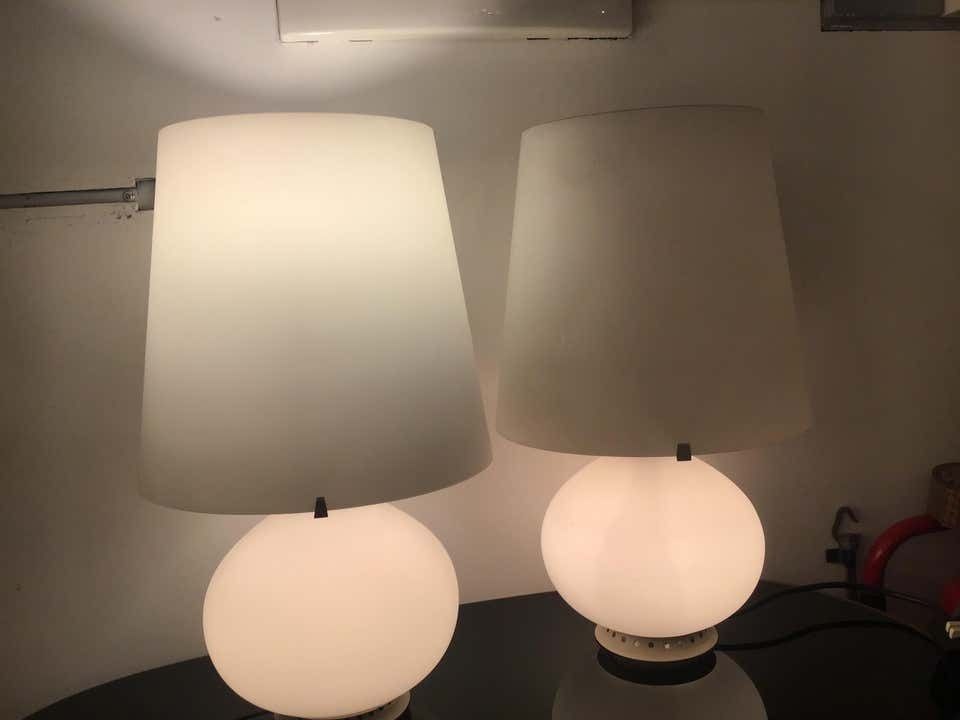 Max Ingrand Fontana Arte Table Lamps Opaline Glass Metal 1954 Italy photo buy