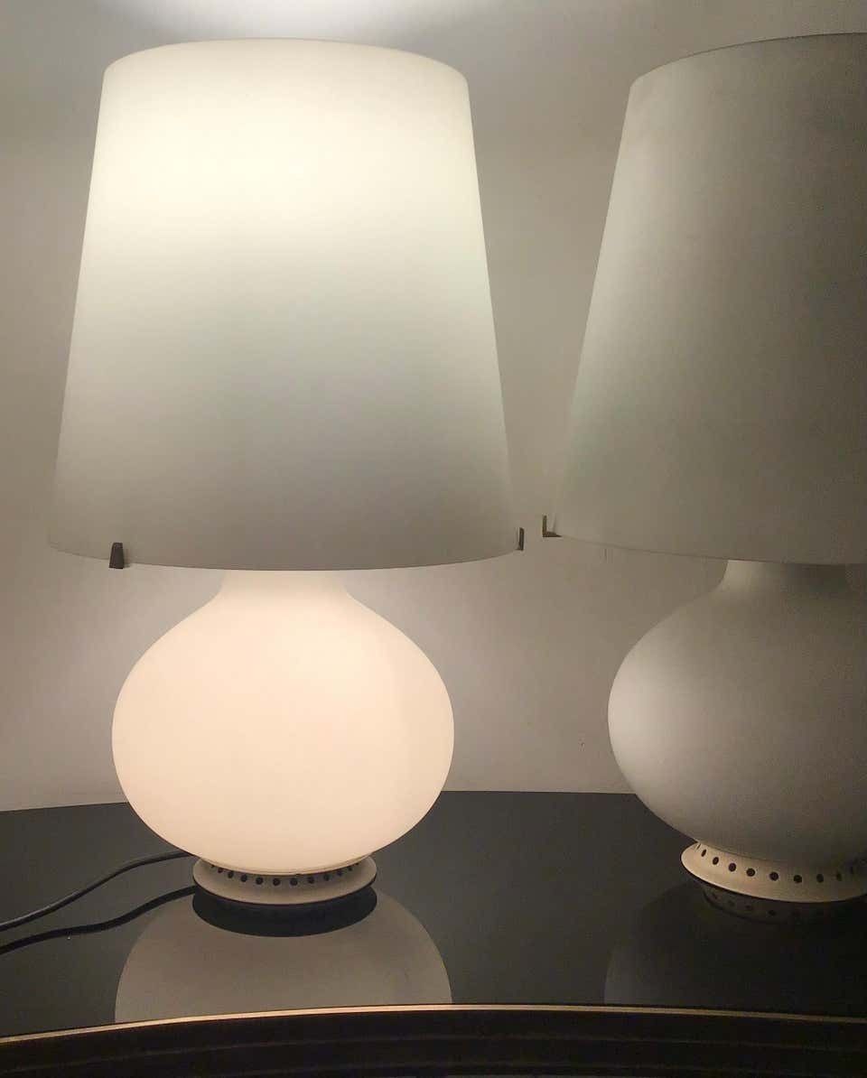 photo vintage Max Ingrand Fontana Arte Table Lamps Opaline Glass Metal 1954 Italy