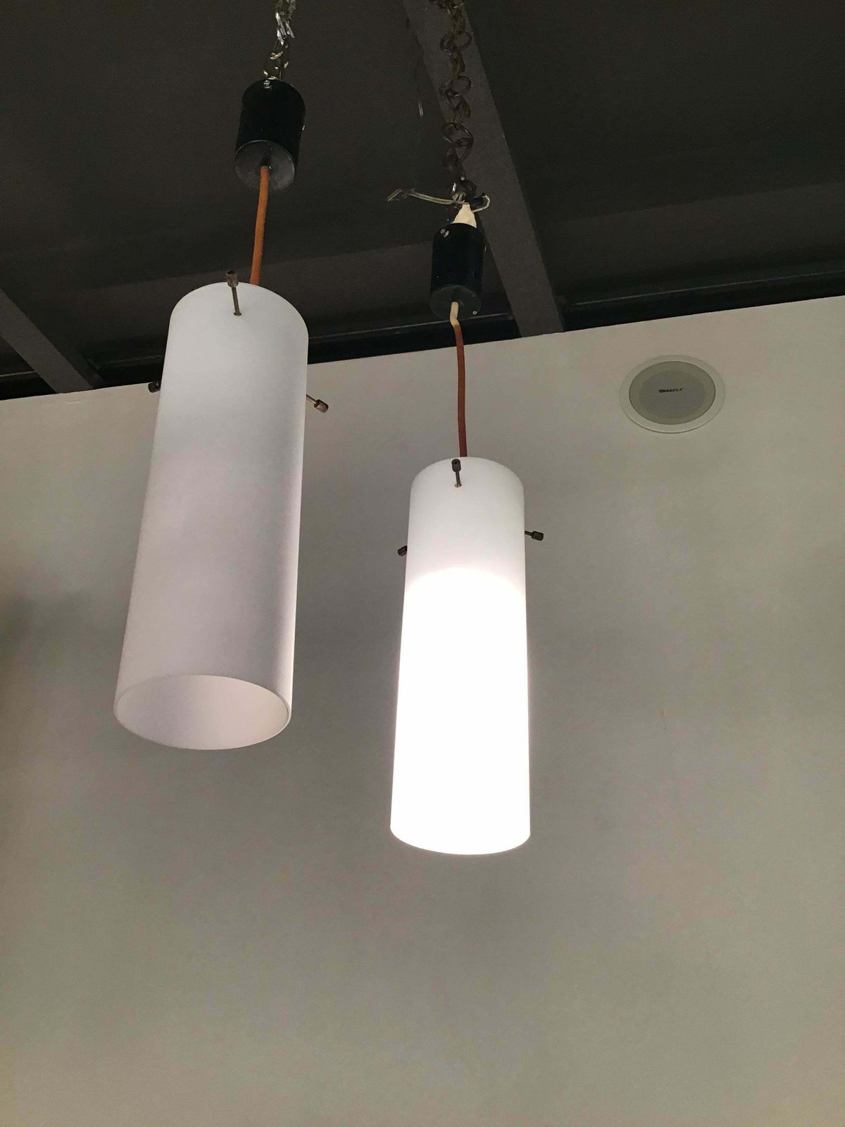 Stilnovo Chandeliers White Glass Brass Plastic 1960 Italy photo vintage