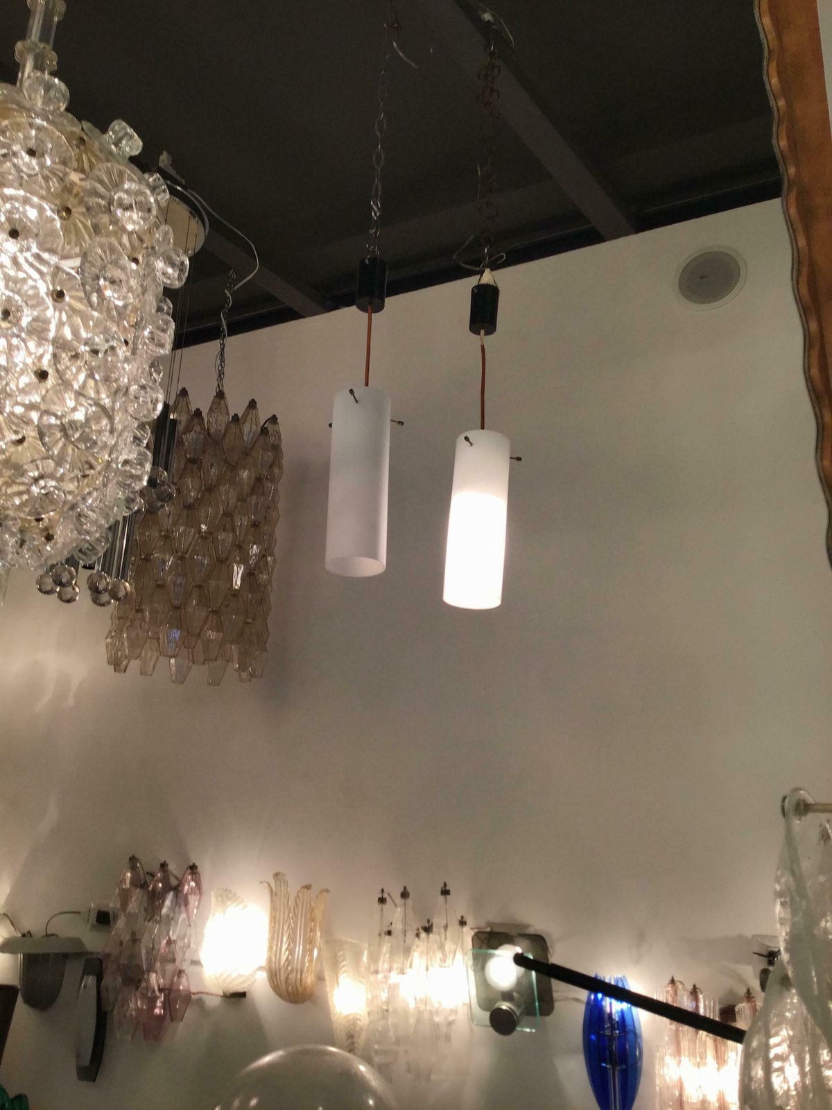 Chandeliers White Opalin Glass Brass Plastic, Italy, Attrib To Stilnovo, C. 1960 photo Lighting