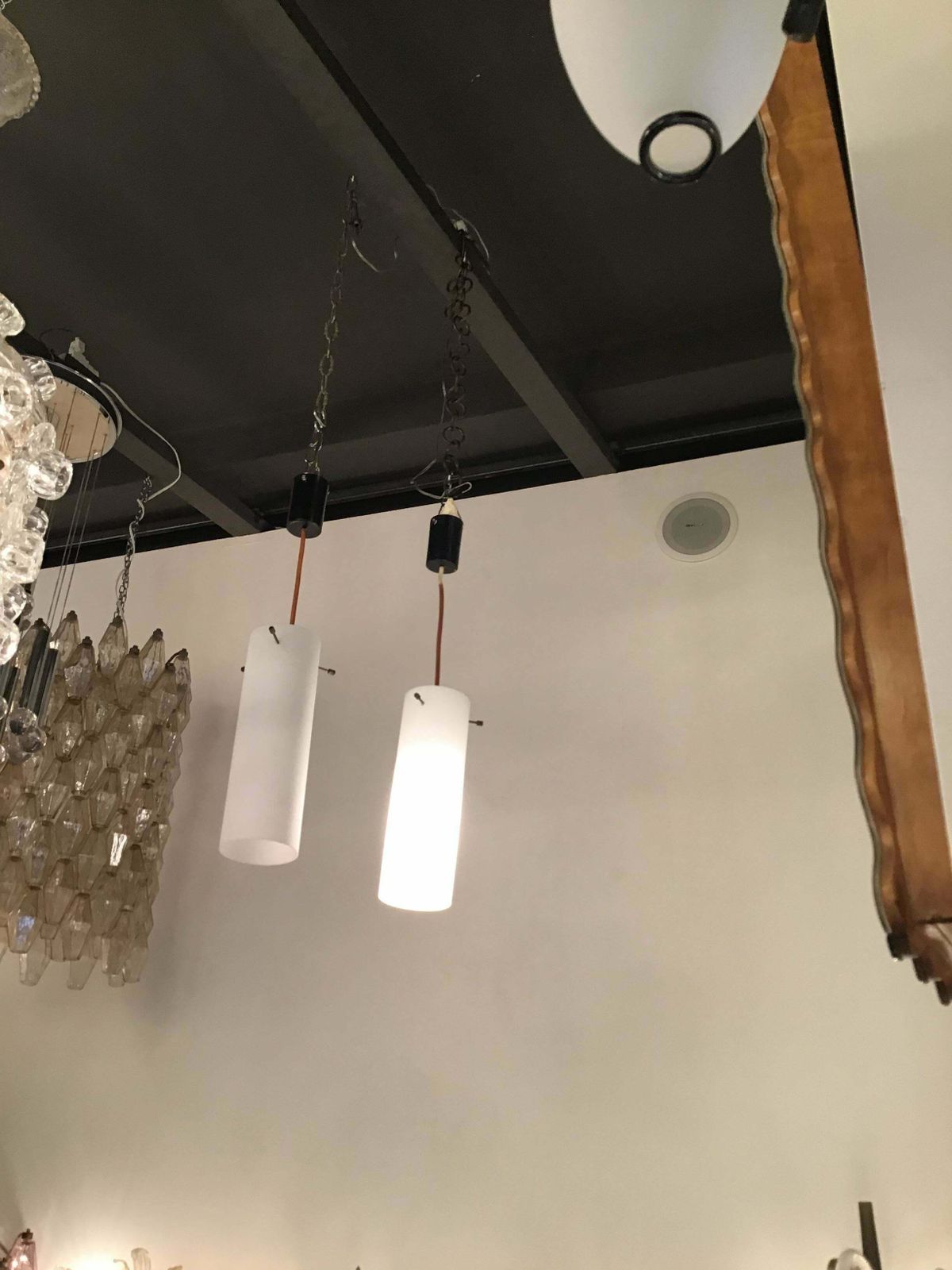 Chandeliers White Opalin Glass Brass Plastic, Italy, Attrib To Stilnovo, C. 1960 photo 1537.0
