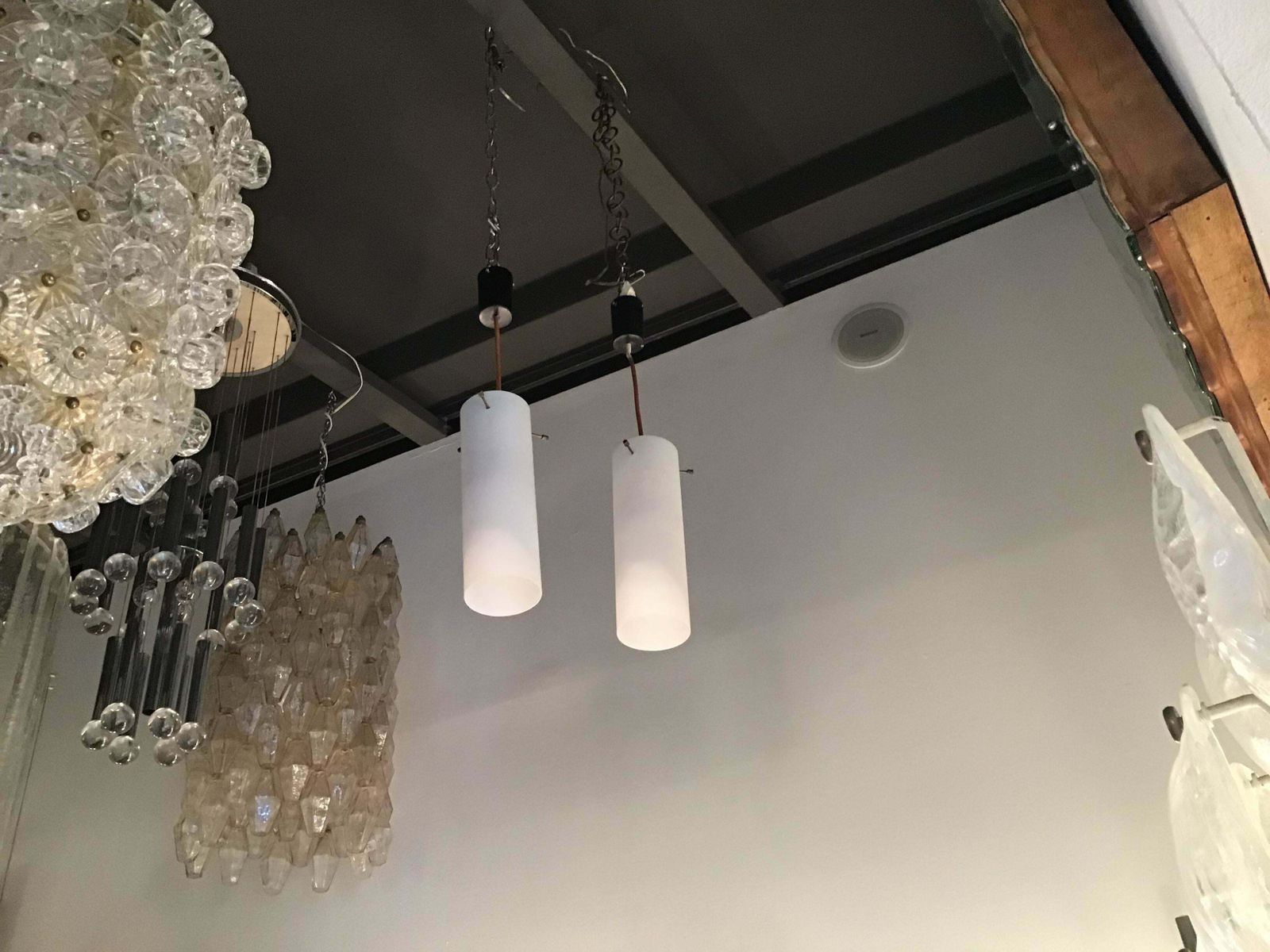 Chandeliers White Opalin Glass Brass Plastic, Italy, Attrib To Stilnovo, C. 1960 photo buy