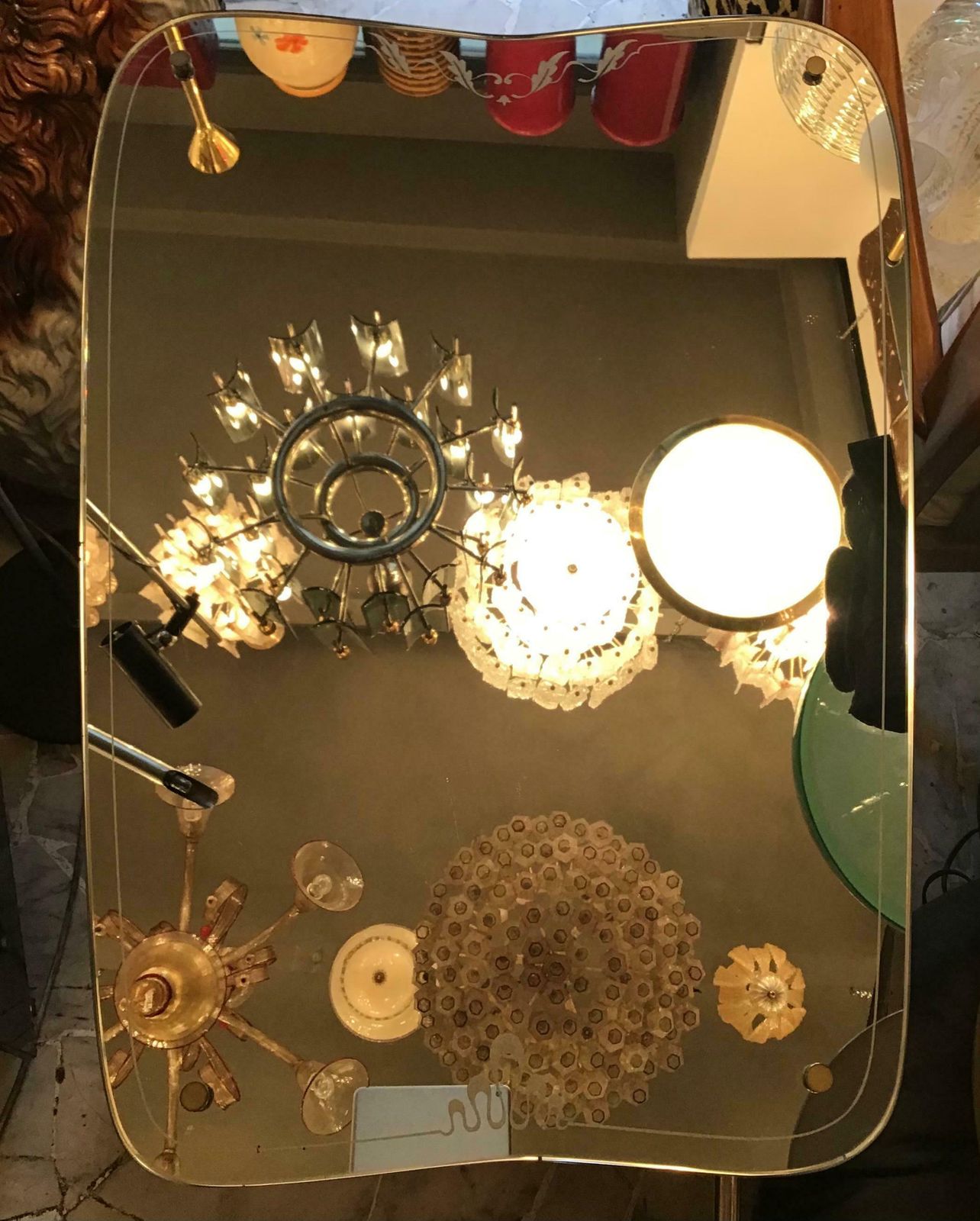 Osvaldo Borsani Wall Mirror Glass Brass Wood, 1950, Italy photo vintage