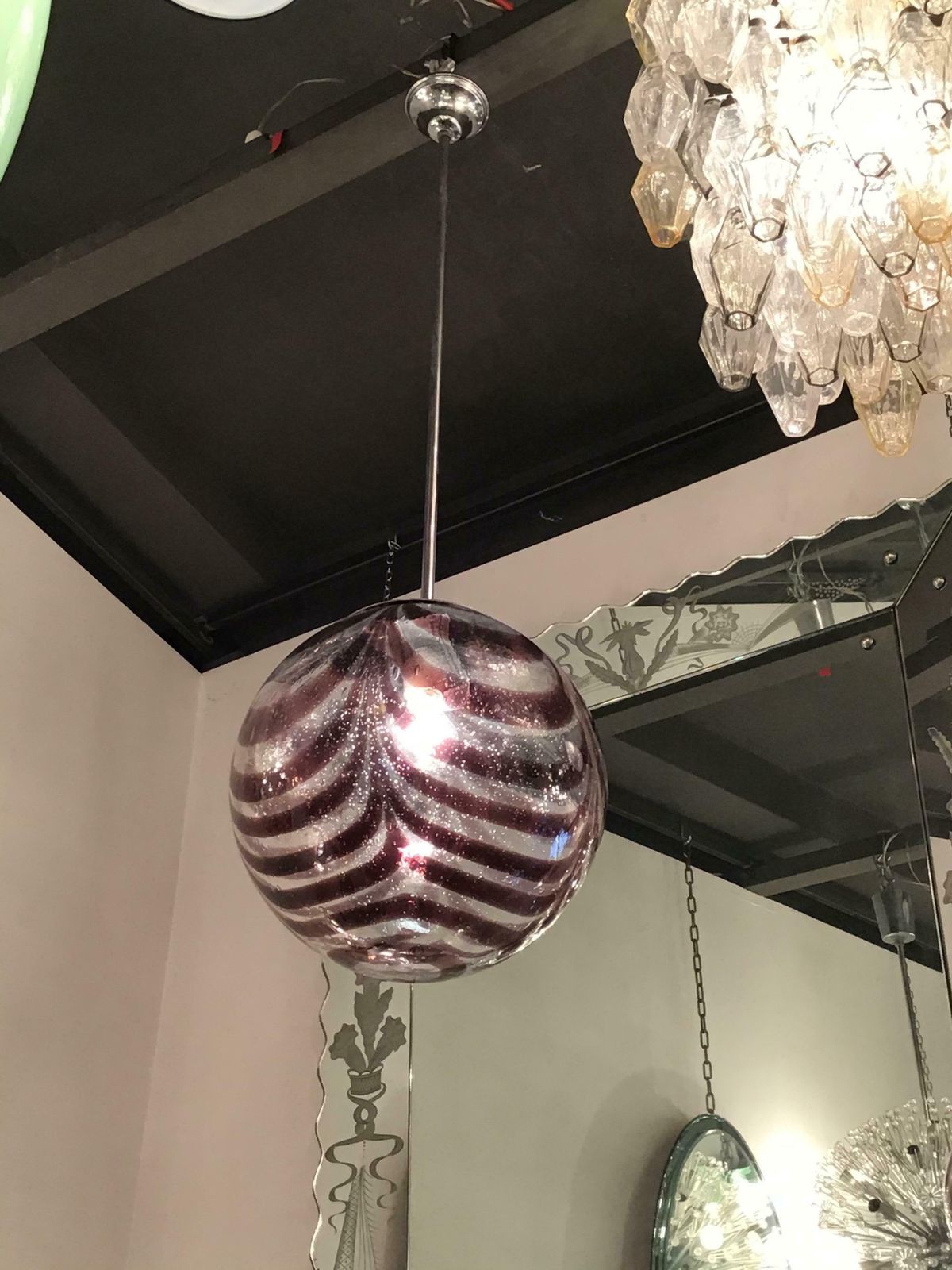 Venini Chandelier Murano Glass Metal Crome 1960 Italy photo furniture