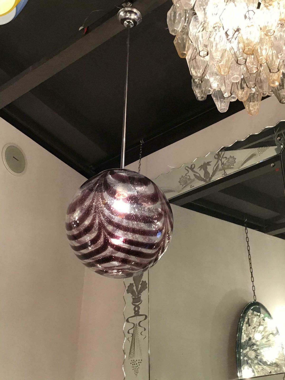 Venini Chandelier Murano Glass Metal Crome 1960 Italy photo Lighting