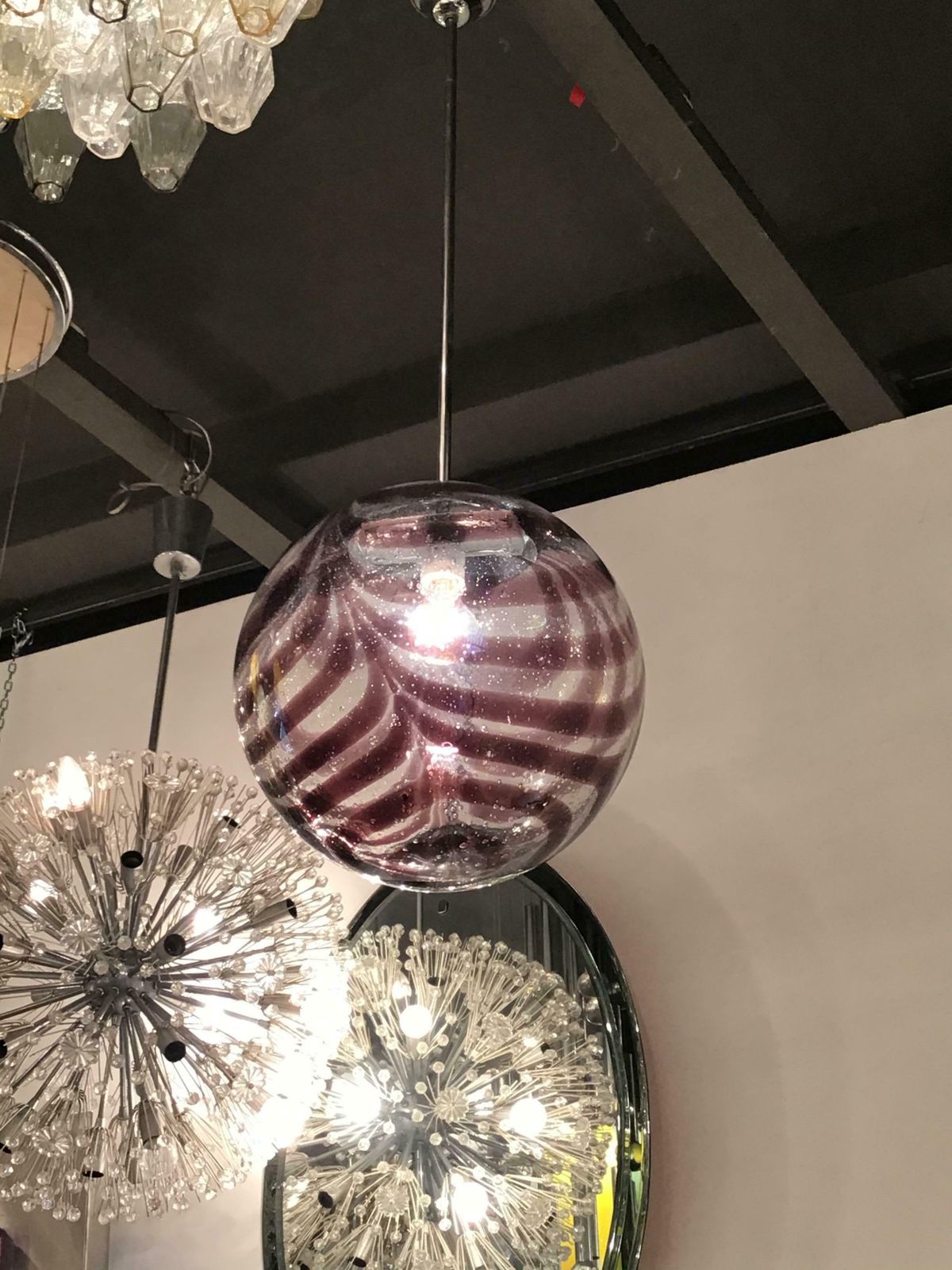 photo for sale Venini Chandelier Murano Glass Metal Crome 1960 Italy