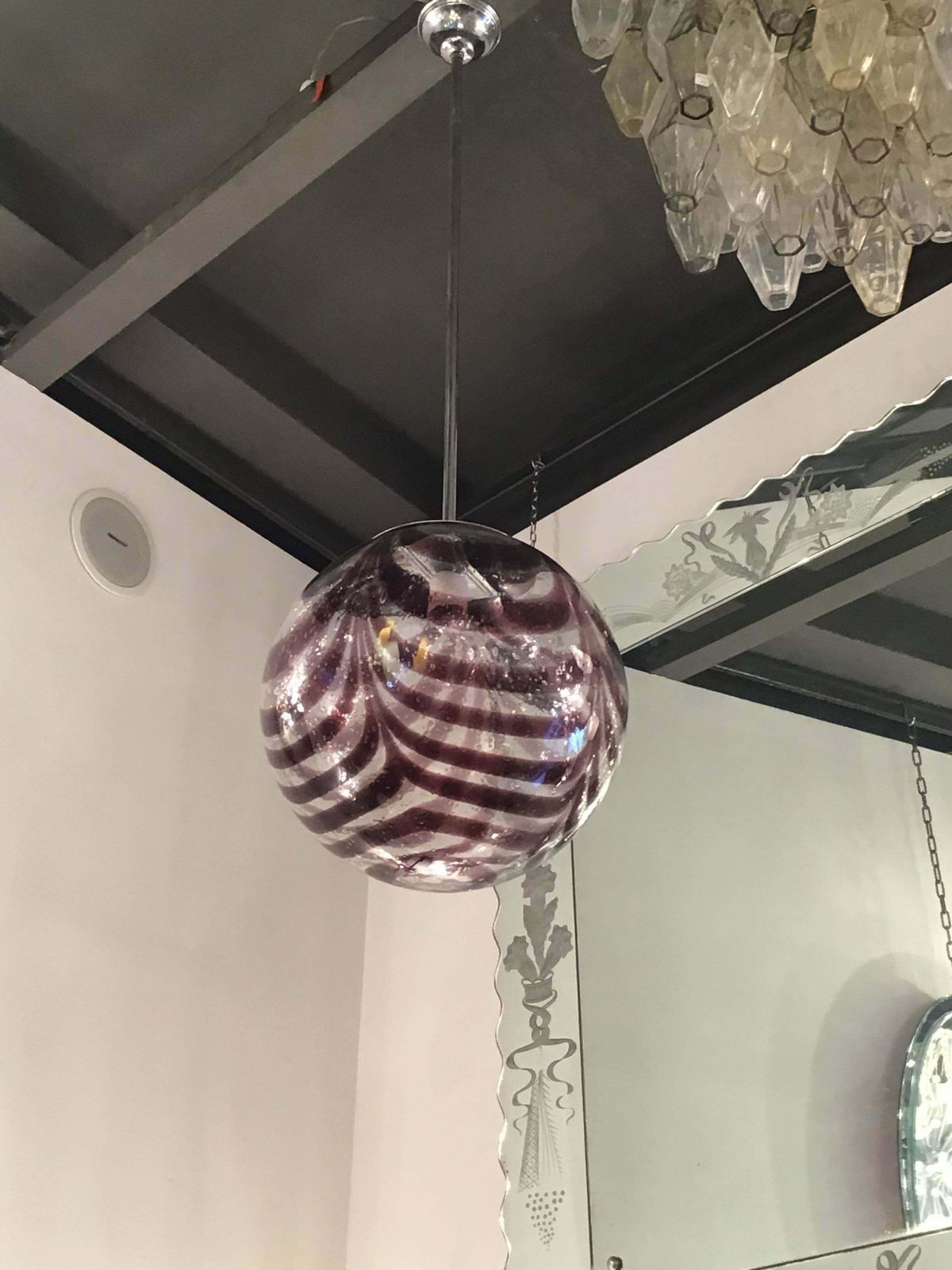 Lighting Venini Chandelier Murano Glass Metal Crome 1960 Italy photo