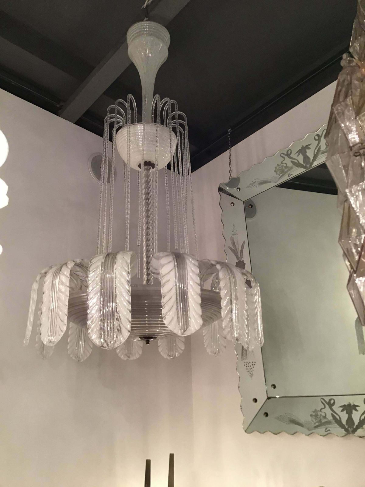 Barovier E Toso Chandelier Murano Glass Brass, 1930, Italy photo for sale