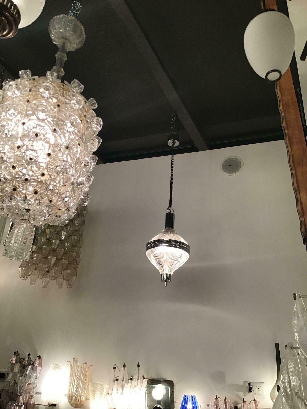 Artemide Chandelier 1960 Italia, Burnished Metal And Printed Glass photo furniture