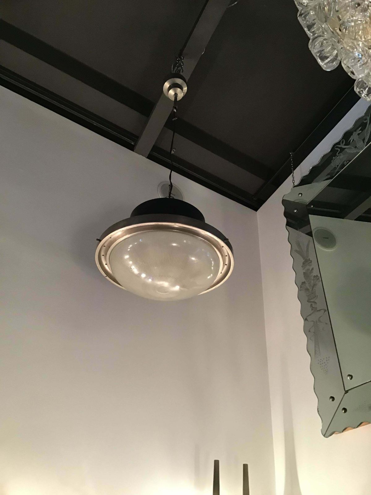 Artemide Sergio Mazza Chandelier “Tau” 1960 Iron Stamp Glass Lacquered Aluminium photo buy