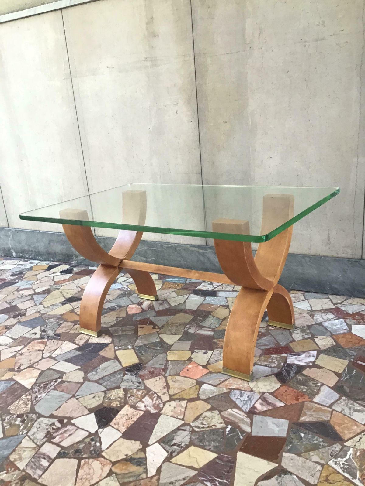 5877.0 Osvaldo Borsani Coffe’ Table Brass Glass Wood 1950 Italy photo