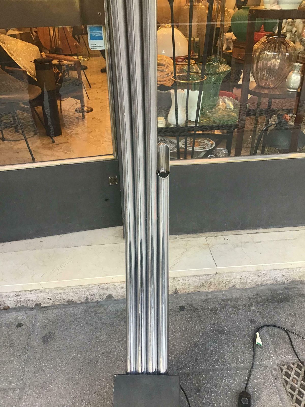 photo vintage Reggiani Floor Lamp Four Lights Chrome And Cast Iron, Italian, 1970