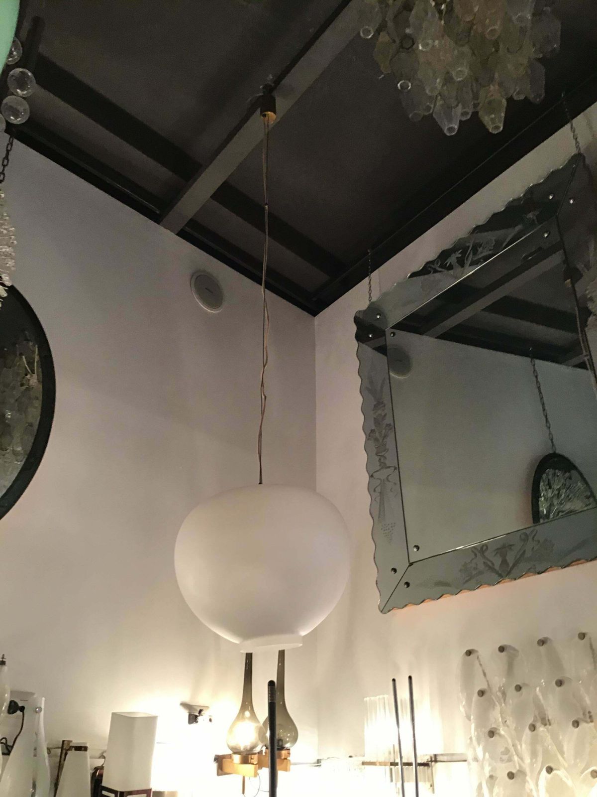 photo buy Stilnovo Chandelier Opaline Glass Brass Height Adjustable 1950 Italy