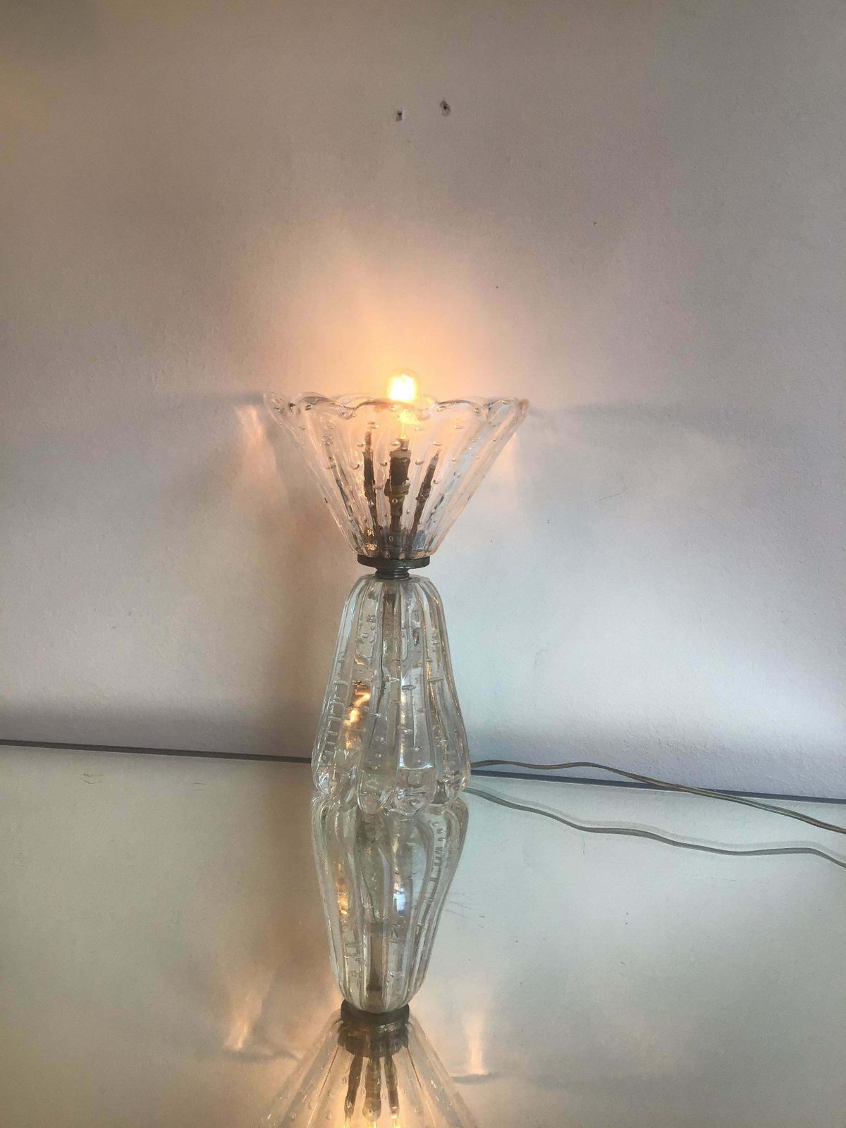 Barovier E Toso Table Lamp Murano Glass Metal Crome 1940 Italy photo furniture