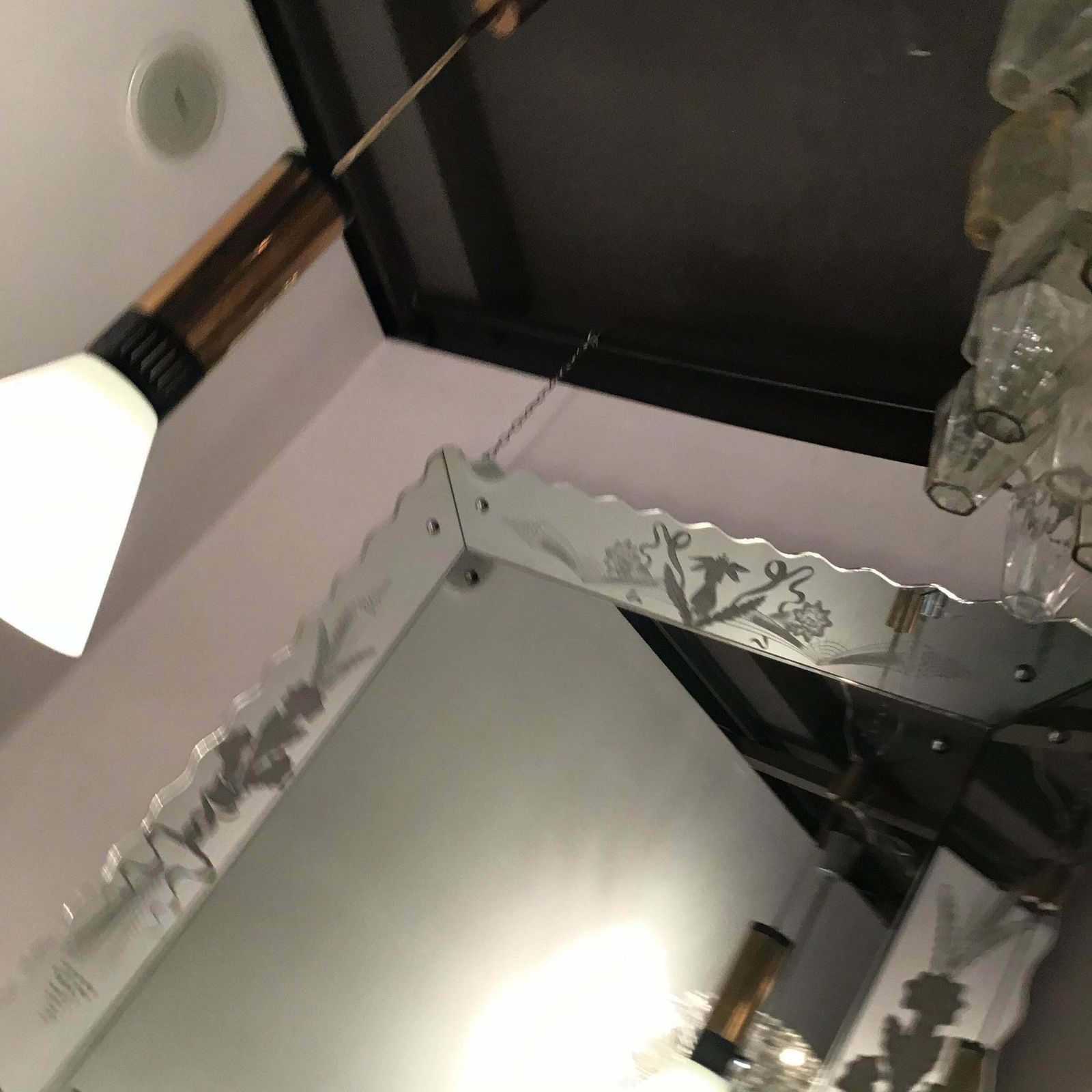 photo furniture Stilnovo Chandelier Brass Opaline Glass 1950 Italy