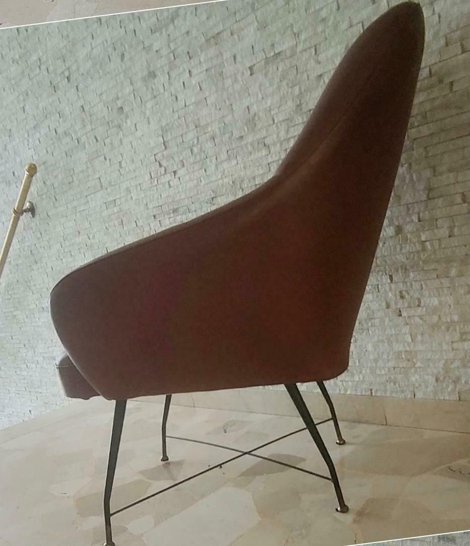J.Cecyl Witty Armchair Brass Iron Skin 1950 Italy photo for sale