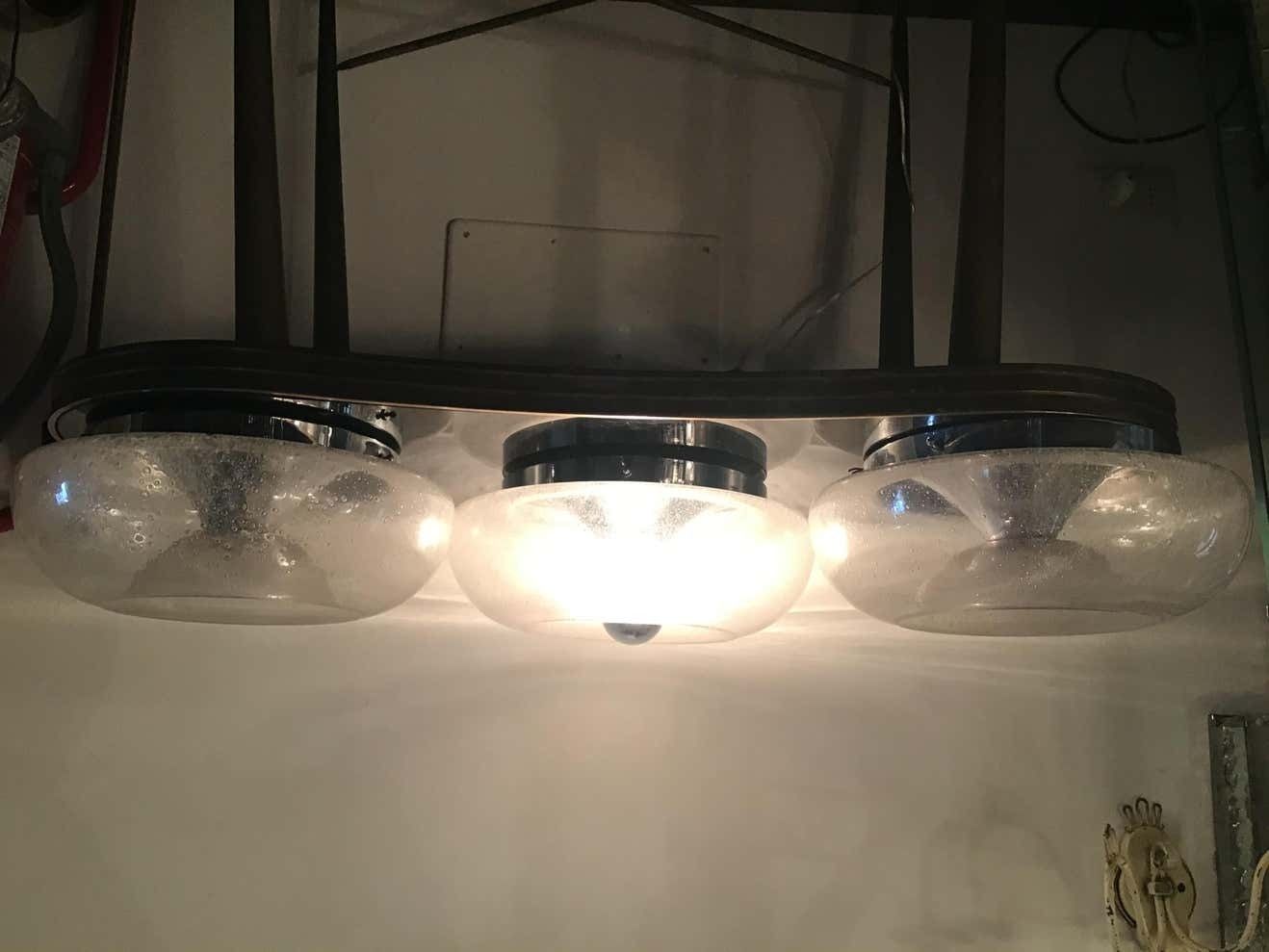 Mazzega Sconces / Ceilling Light Murano Glass Metal Crome 1960 Italy photo furniture