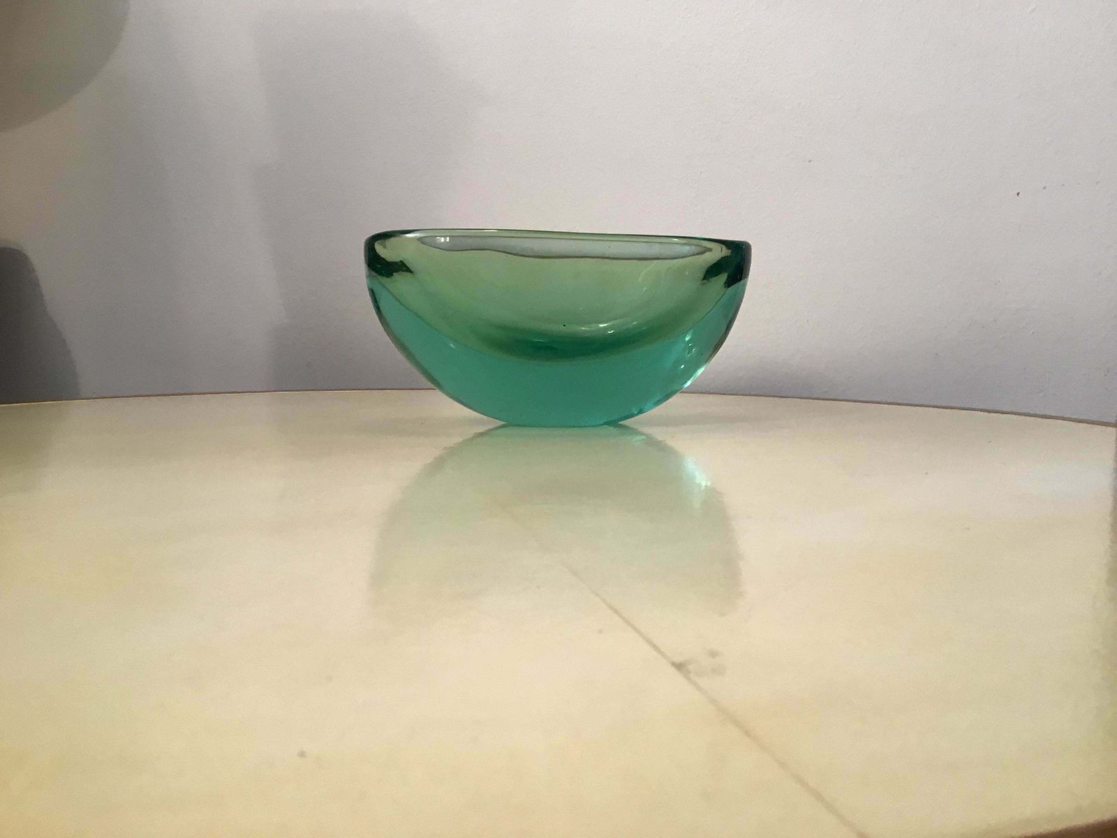 photo for sale Archimede Seguso Oval Bowl, Green Submerged Glass Centrepiece, 1950