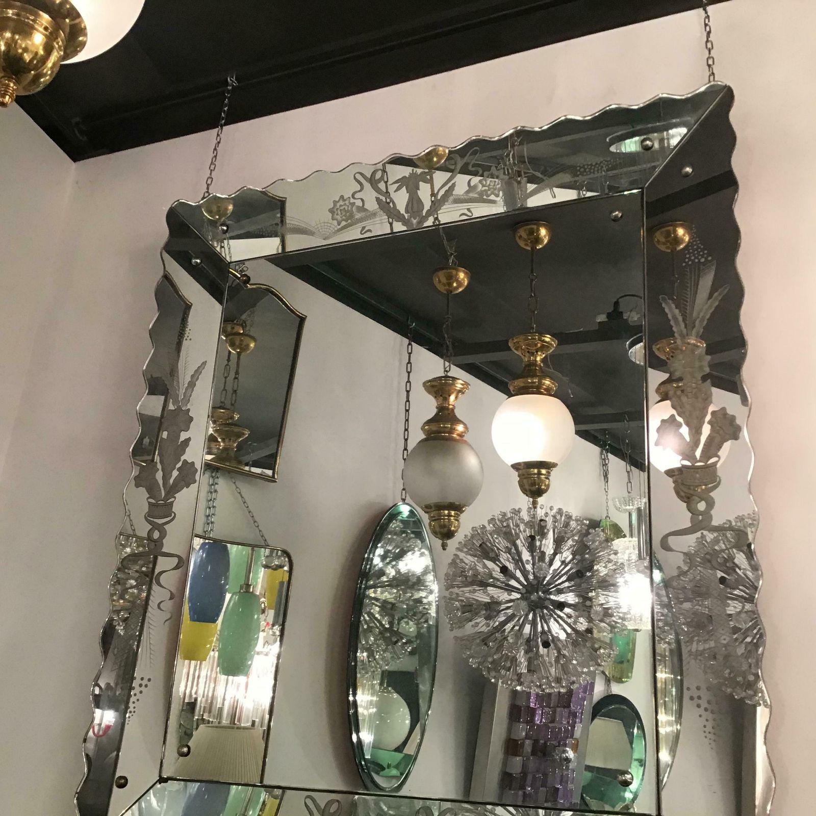 Azucena Luigi Caccia Dominioni Couple Chandelier Brass Glass 1950 Italy photo vintage