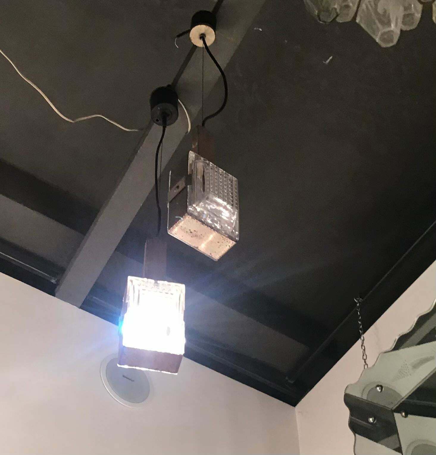 photo for sale Bbpr Couple Chandelier Glass Metal Crome 1955 Italy