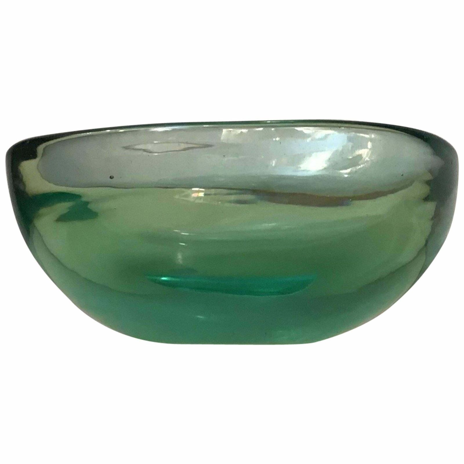 Archimede Seguso Glass Bowl Centrepiece Green Glass Submerged Murano, 1950