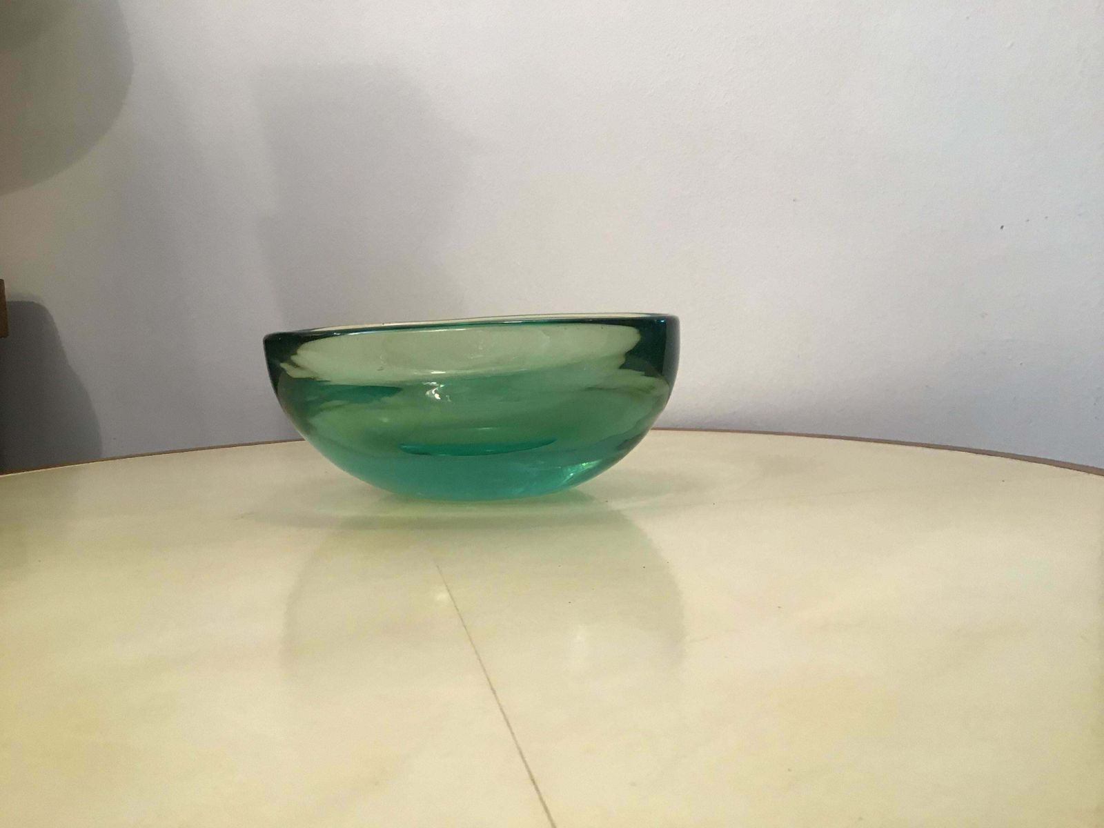 photo furniture Archimede Seguso Glass Bowl Centrepiece Green Glass Submerged Murano, 1950