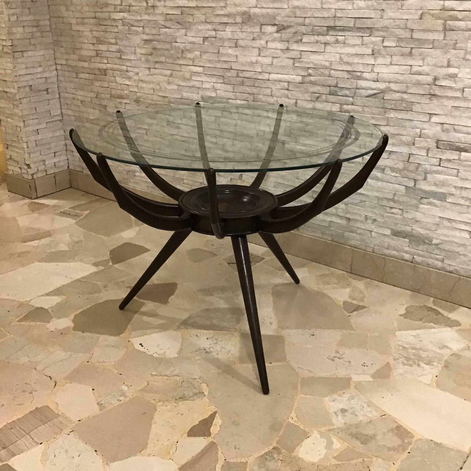 Carlo De Carli Coffee Table Wood Glass 1950 Italy photo vintage