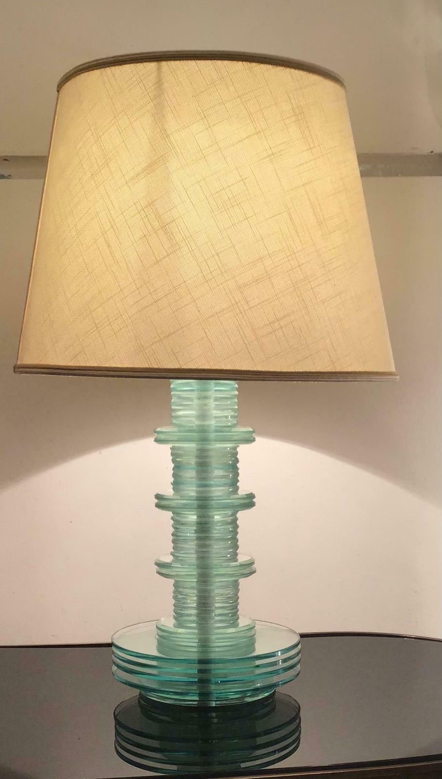 Cristal Art Table Lamp Glass Iron Fabric Lampshade, 1960, Italy photo Lighting