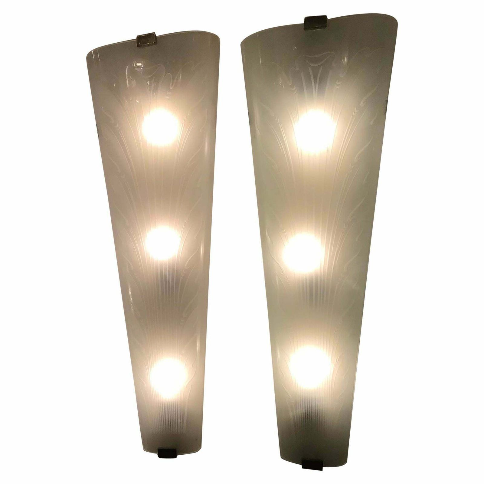 Fontana Arte “Him And Her” Sconces Glass Brass Metal Wood, 1930, Italy