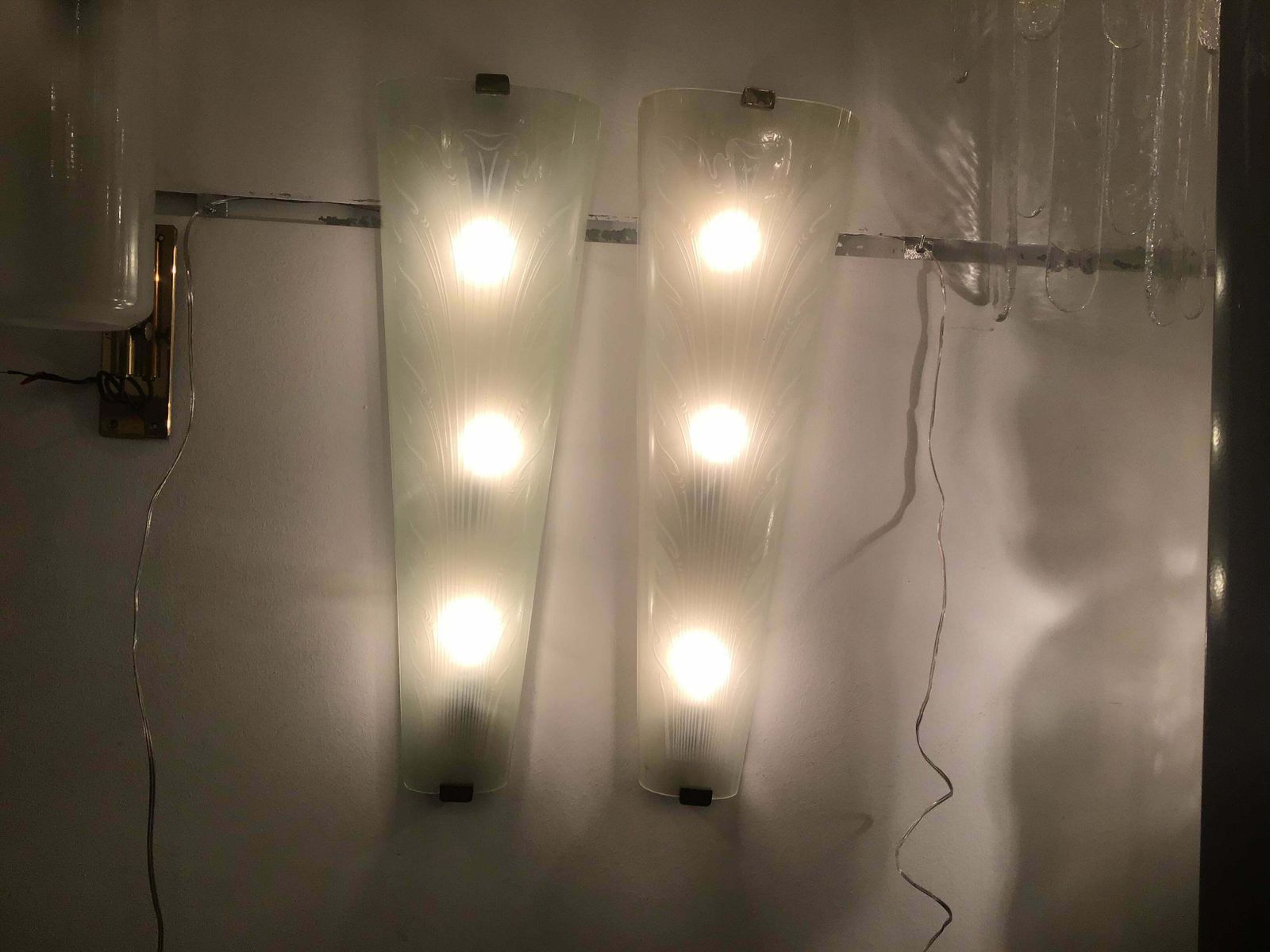 Fontana Arte “Him And Her” Sconces Glass Brass Metal Wood, 1930, Italy photo furniture