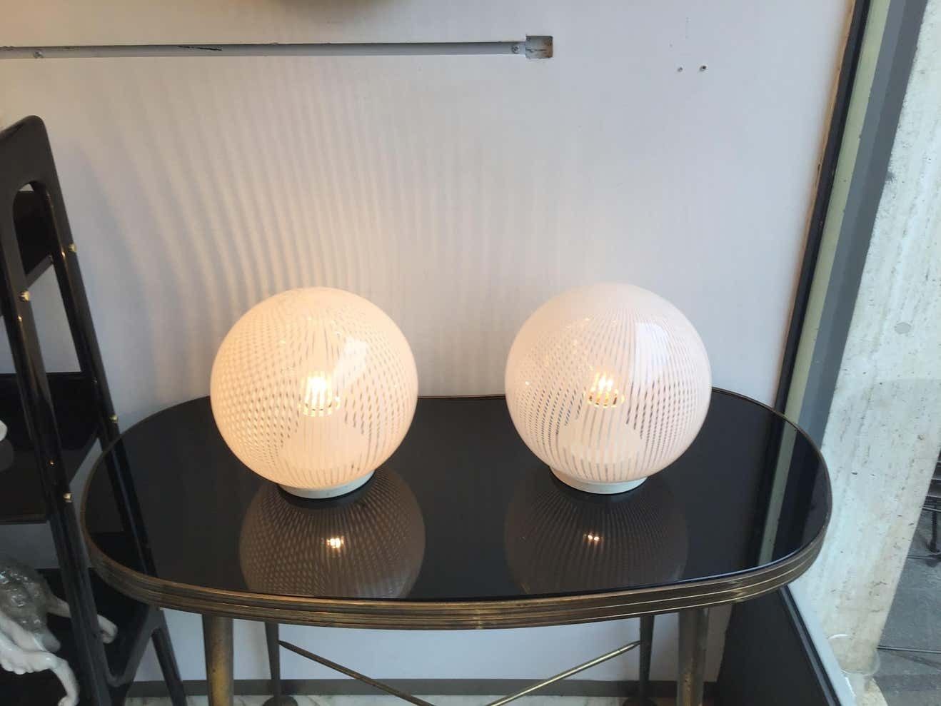Venini Table Lamps Couple Murano Glass Metal, 1965, Italy photo for sale