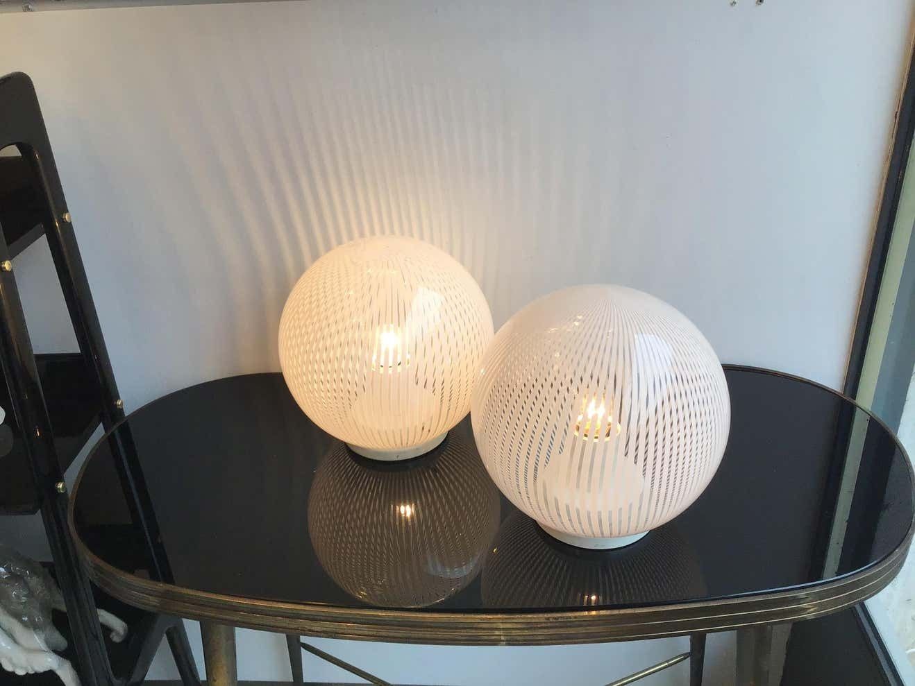 Venini Table Lamps Couple Murano Glass Metal, 1965, Italy photo Lighting