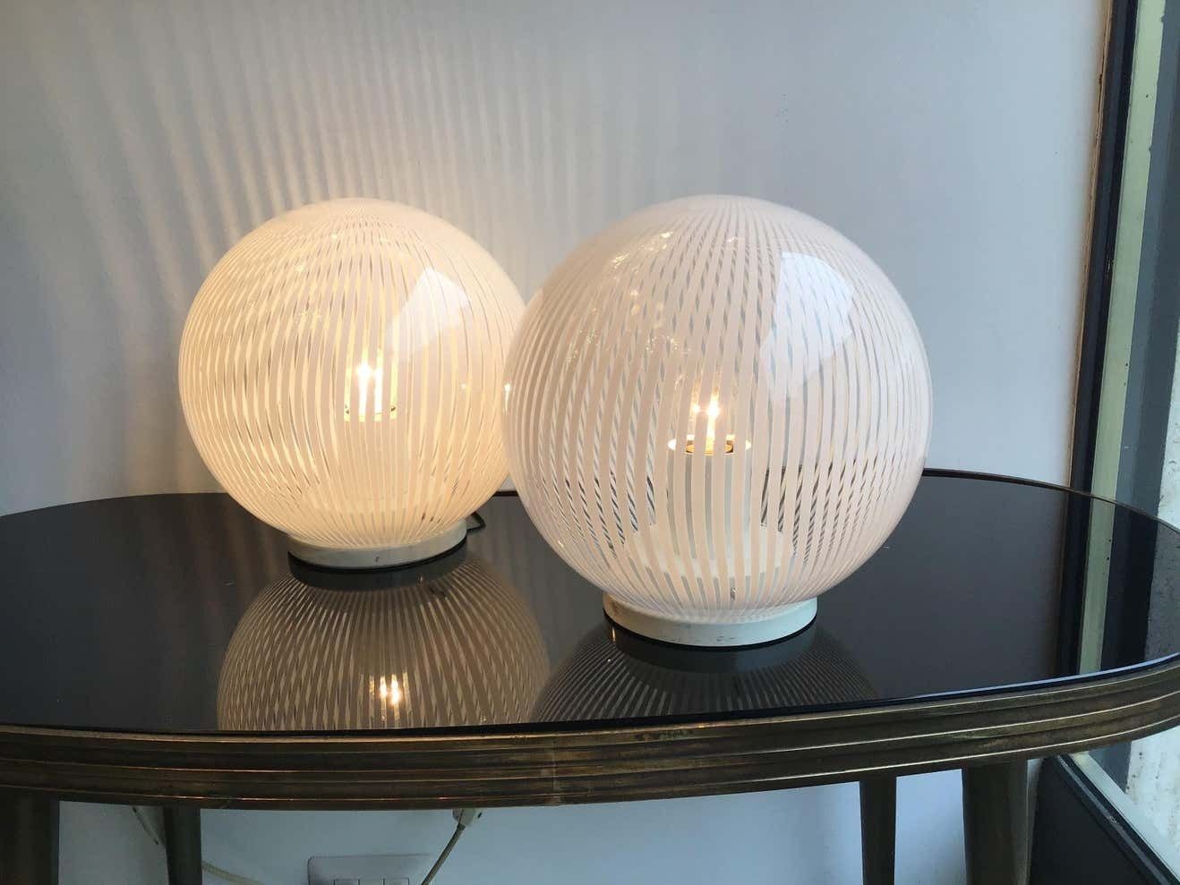 4068.0 Venini Table Lamps Couple Murano Glass Metal, 1965, Italy photo