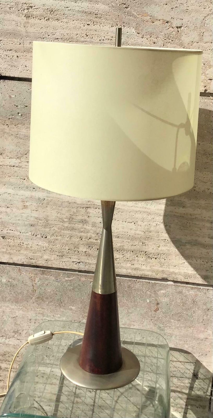 Stilnovo Table Lamp Metal Crome Wood Lampshade 1960 Italy photo buy