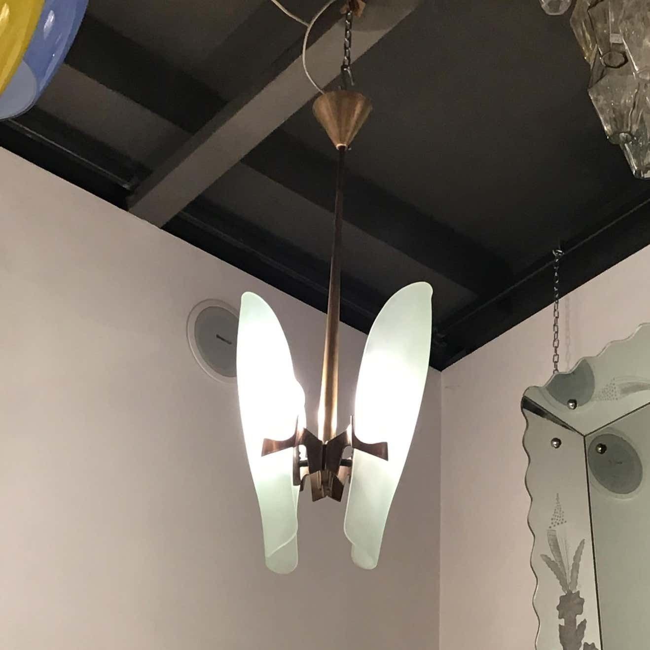 Fontana Arte Chandelier Brass Glass 1960 Italy photo vinterior