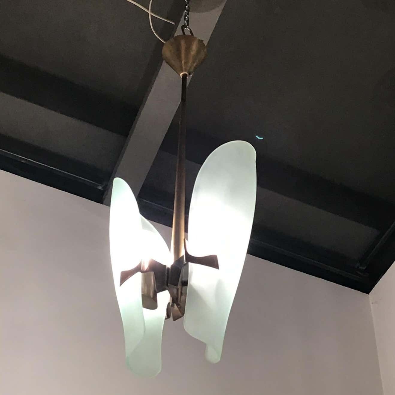 7233.0 Fontana Arte Chandelier Brass Glass 1960 Italy photo