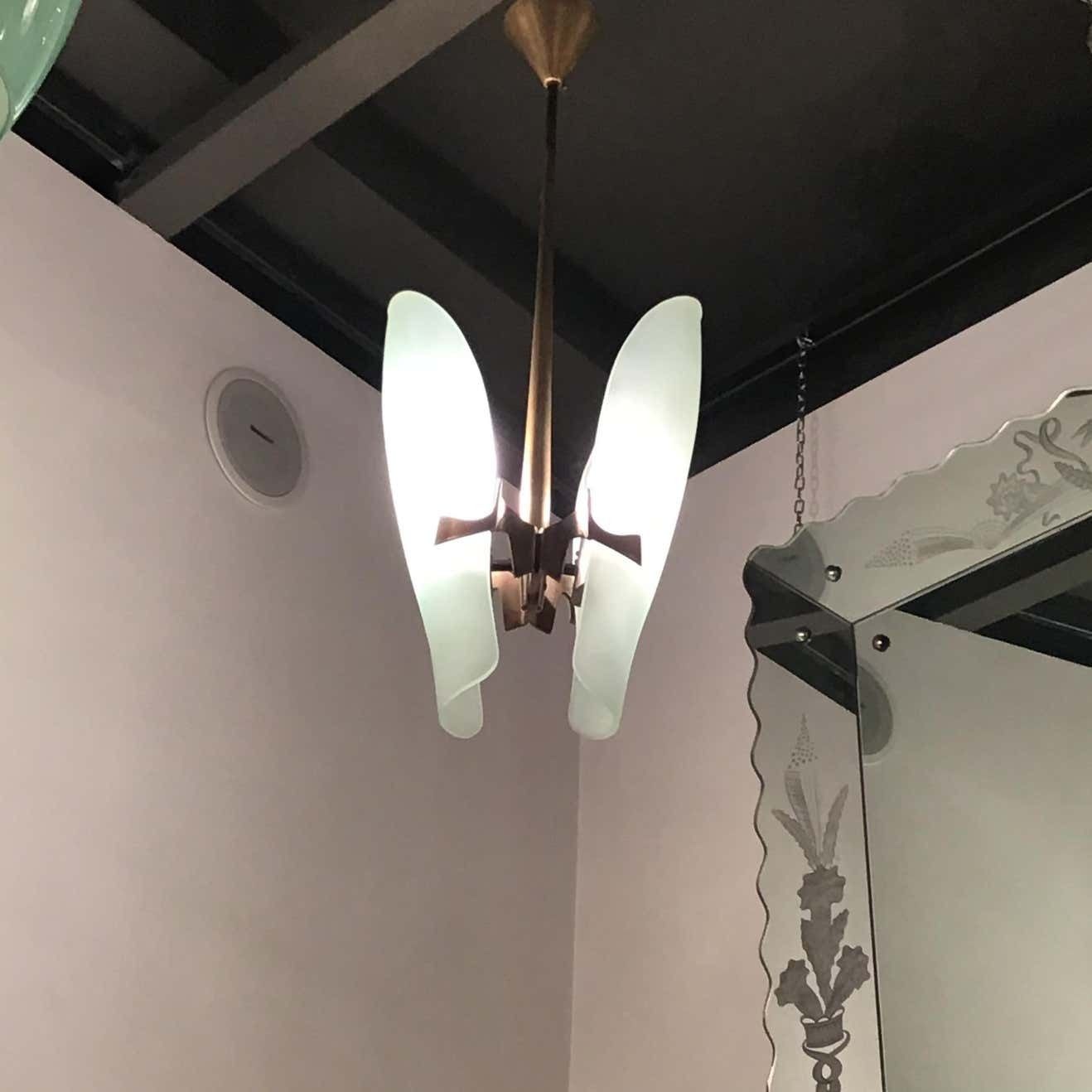 photo buy Fontana Arte Chandelier Brass Glass 1960 Italy