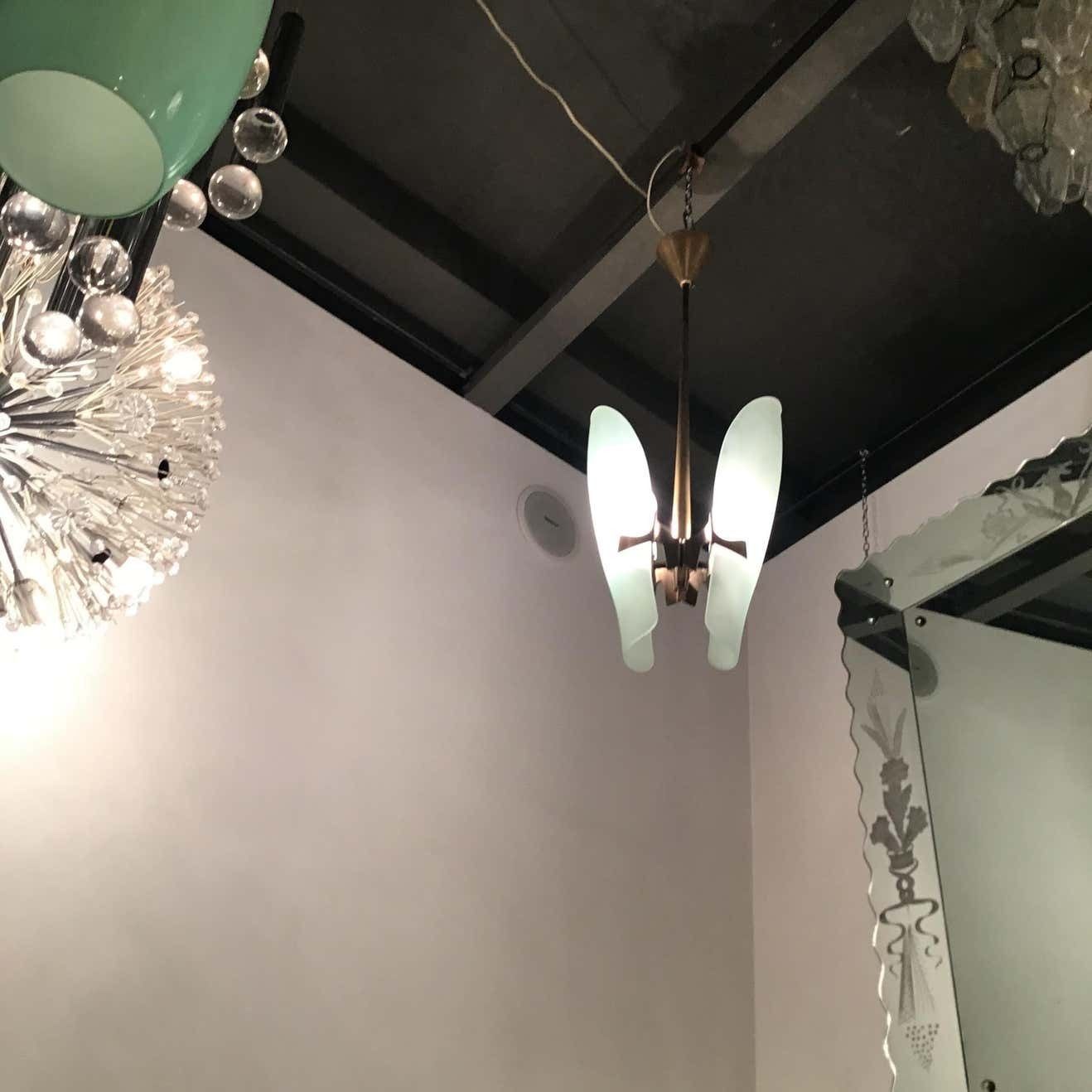 photo vintage Fontana Arte Chandelier Brass Glass 1960 Italy