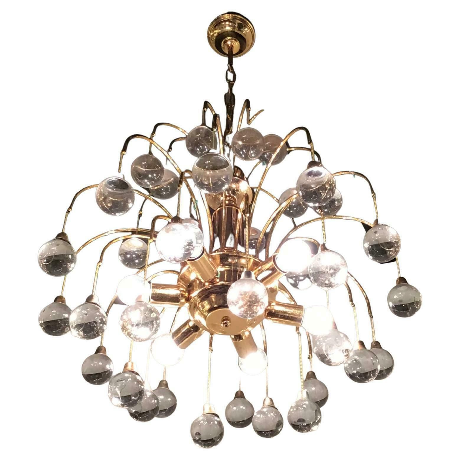 Sciolari Chandelier 6 Lights Brass Glass, 1955, Italy