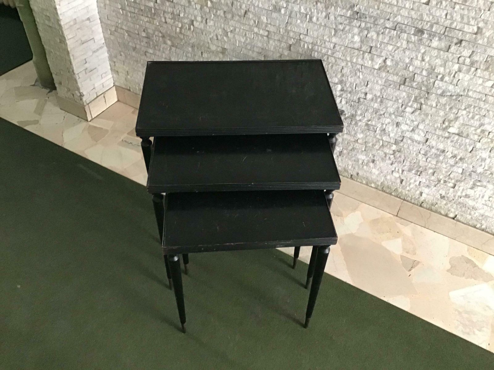 Paolo Buffa Triptych Small Tables 1940 Wood Brass, Italy photo Furniture