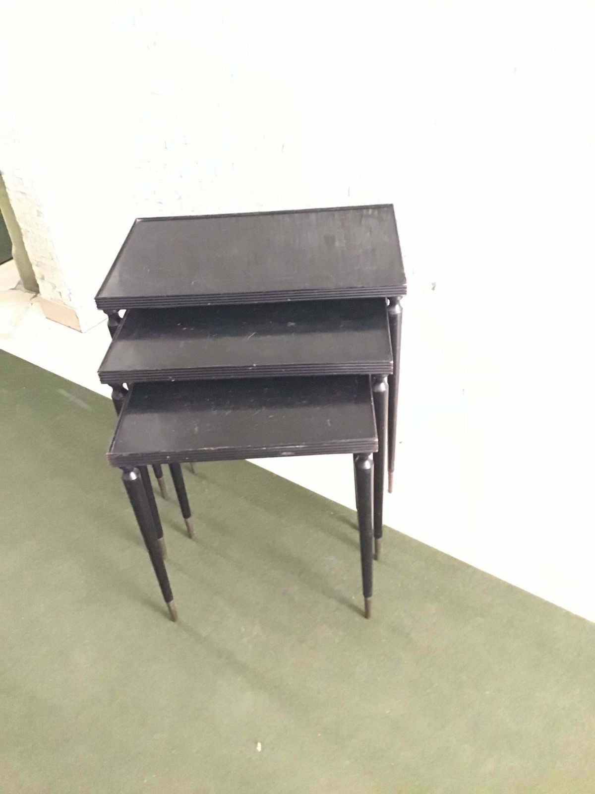 Paolo Buffa Triptych Small Tables 1940 Wood Brass, Italy photo vinterior