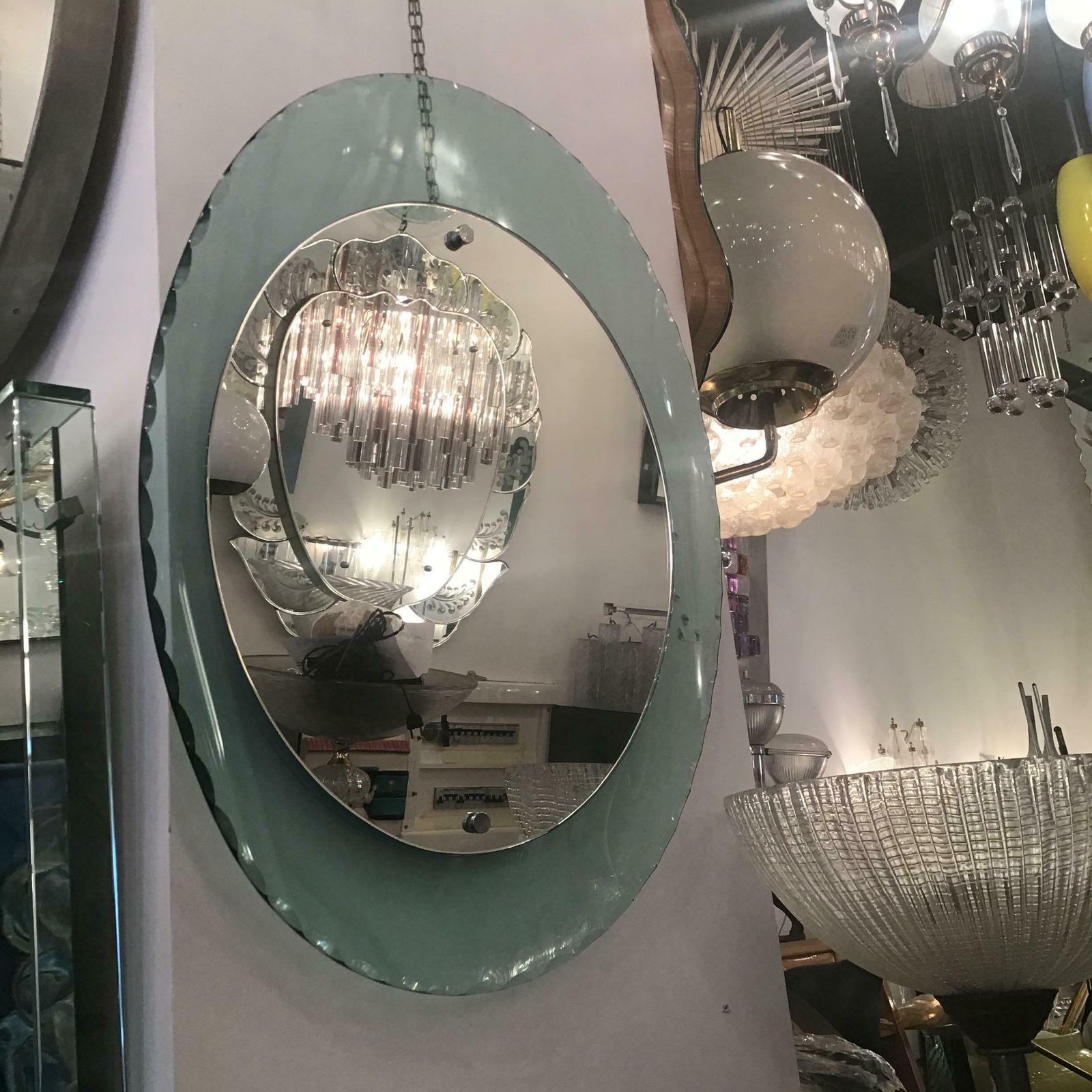 Cristal Arte Mirror Glass Metal Crome Iron, 1950, Italy photo vintage
