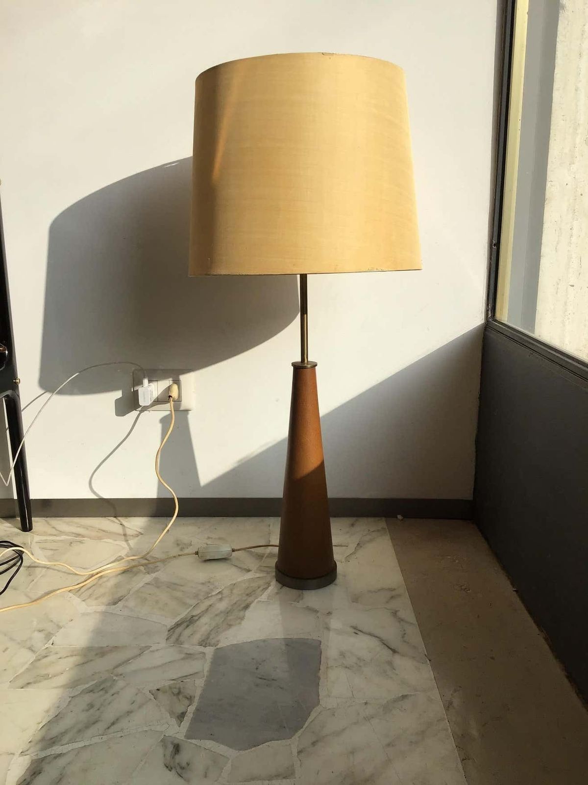 Stilnovo Style Table Lamp Metal Crome Skin Fabric Lampshade, 1950, Italy photo buy