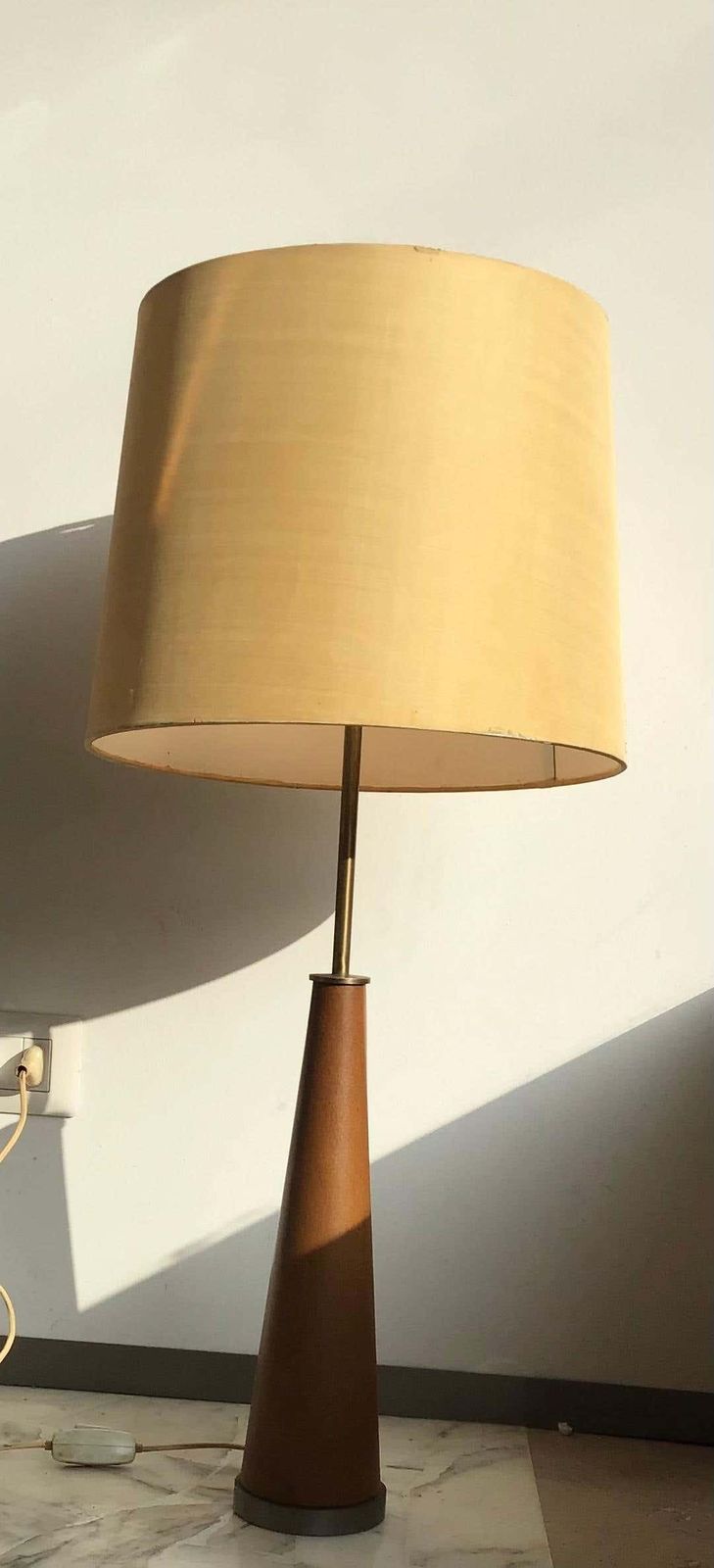 Stilnovo Style Table Lamp Metal Crome Skin Fabric Lampshade, 1950, Italy photo vintage