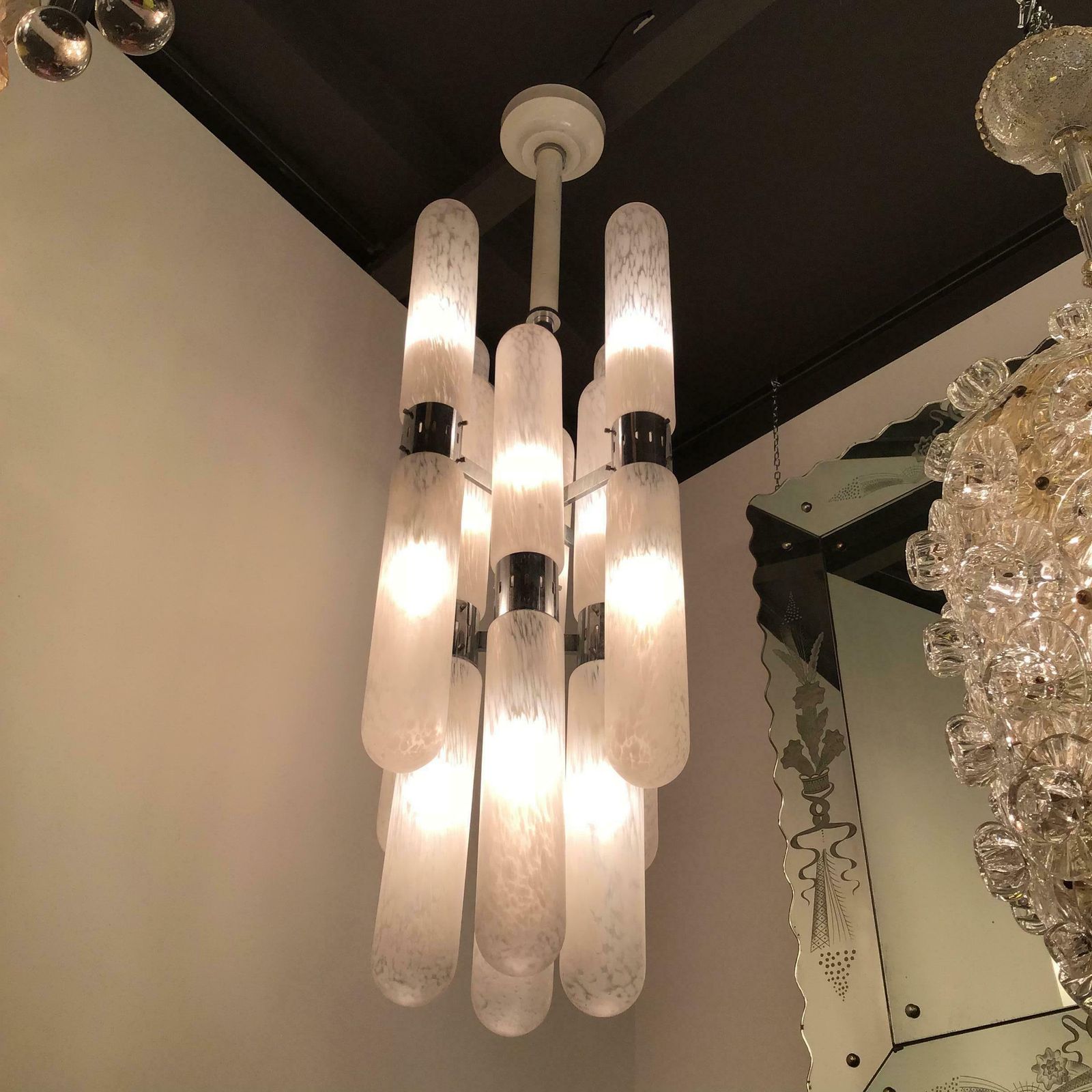 photo furniture Mazzega By Aldo Nason Chandelier 16 Lights Murano Chrome Italian 1970
