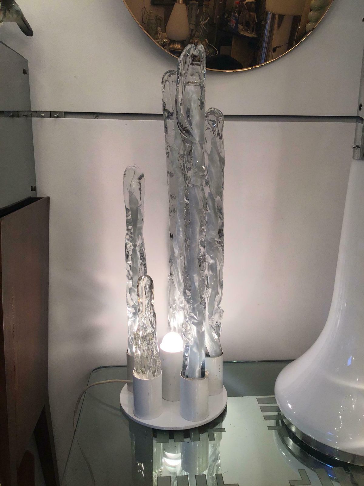 Venini “Mazzega “ Table Lamp Painted Chromed Metal Murano Glass 1955 Italy photo vinterior