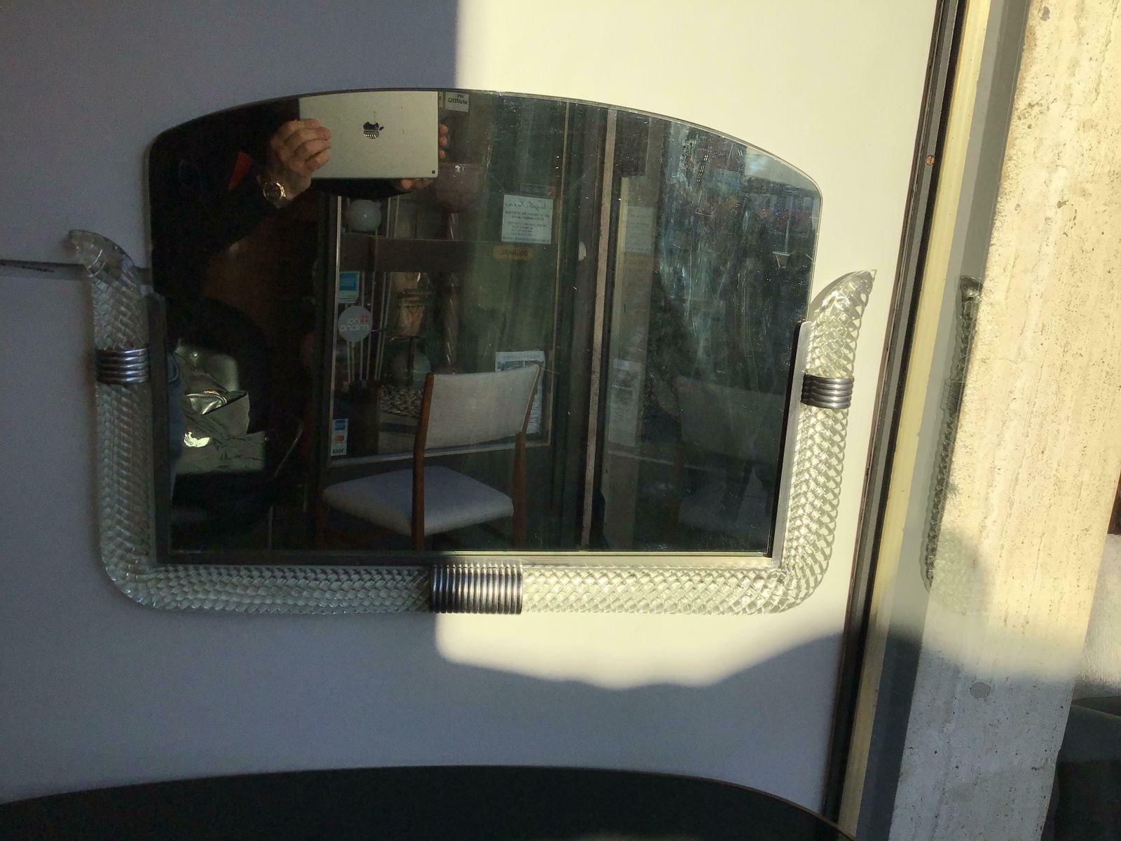 Venini Mirror 1940 Murano Glass Metal Crome, Italy photo vintage