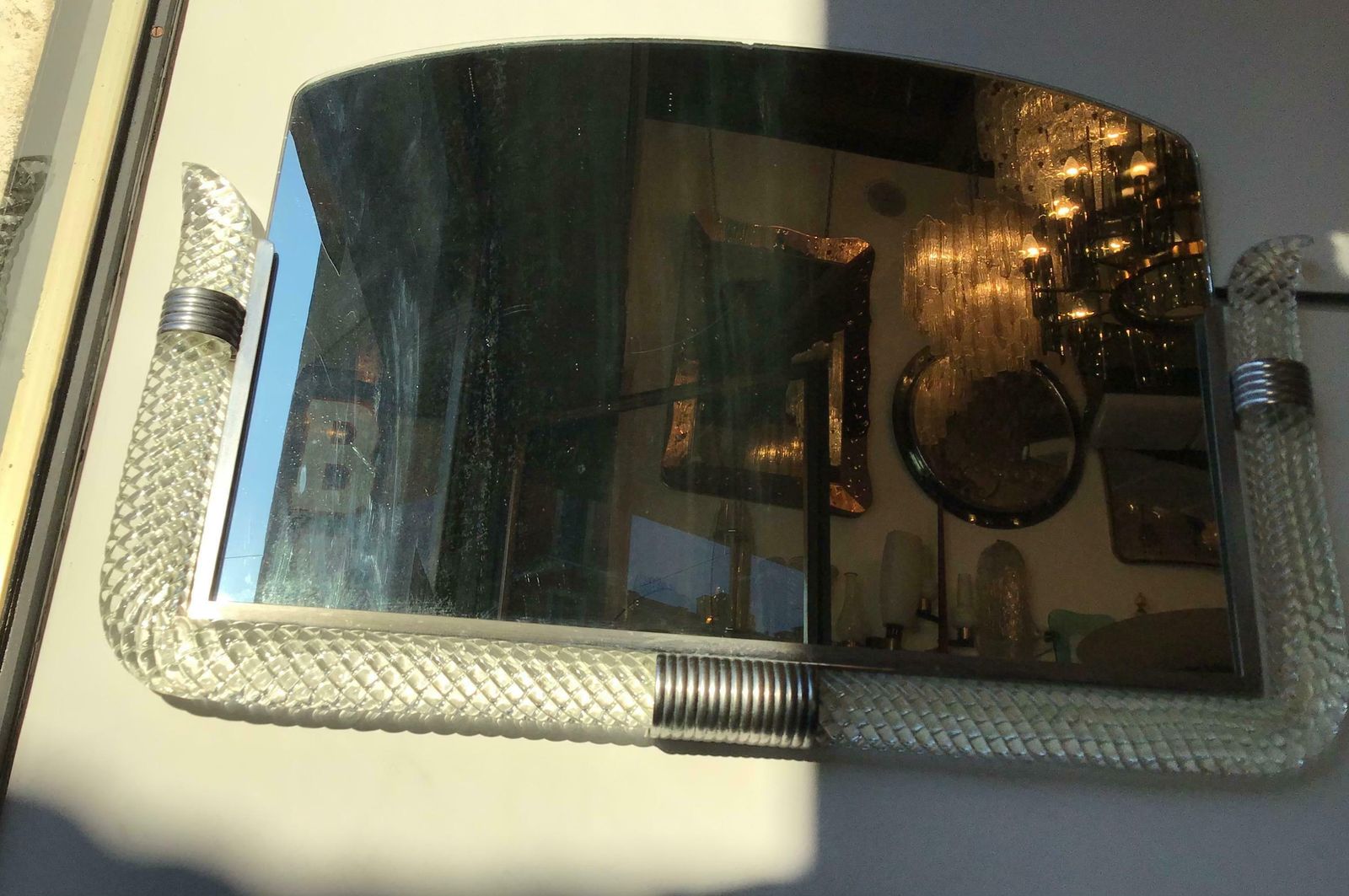 photo furniture Venini Mirror 1940 Murano Glass Metal Crome, Italy