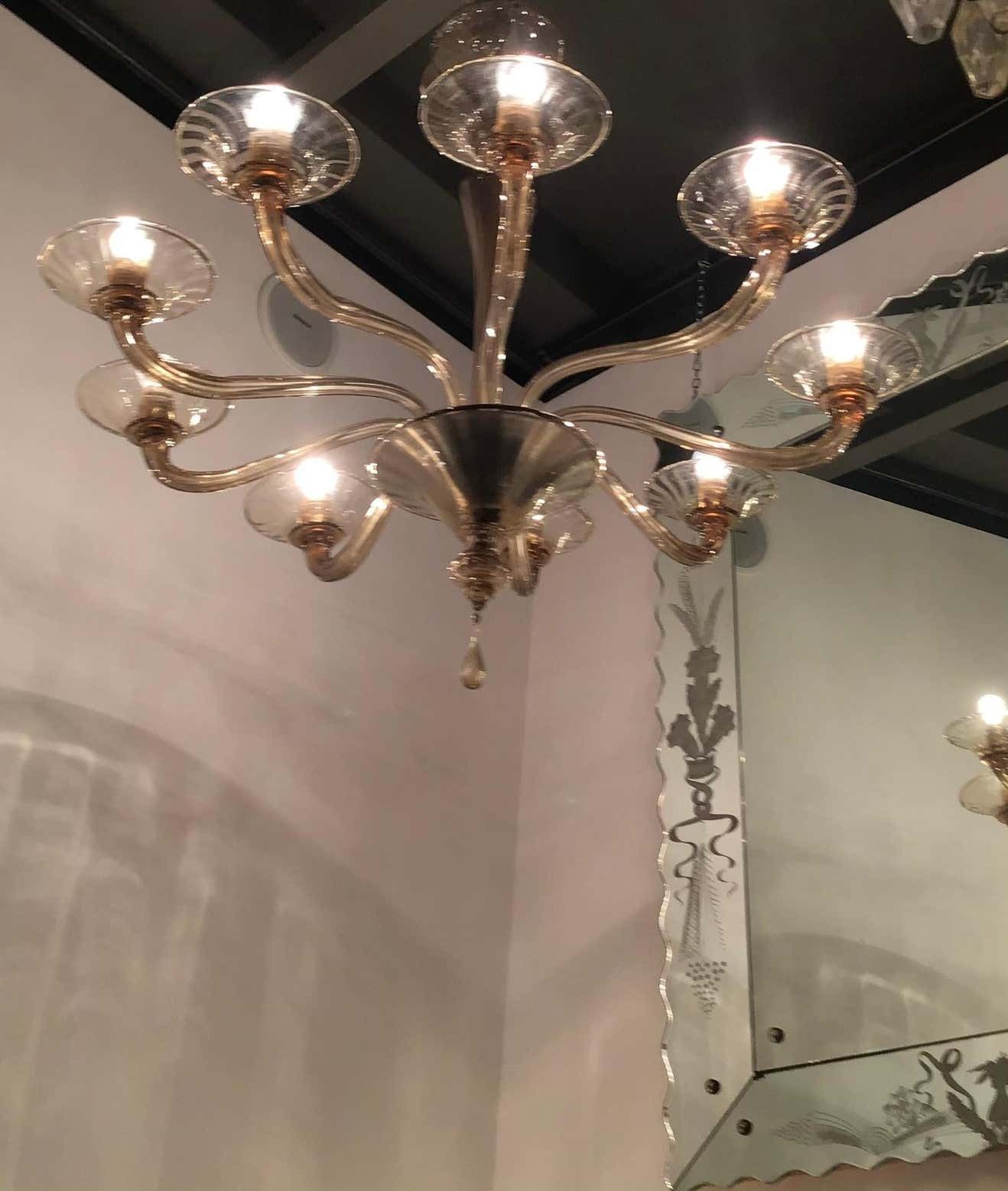 Venini Chandelier Murano Glass Iron 1940 Italy photo Lighting