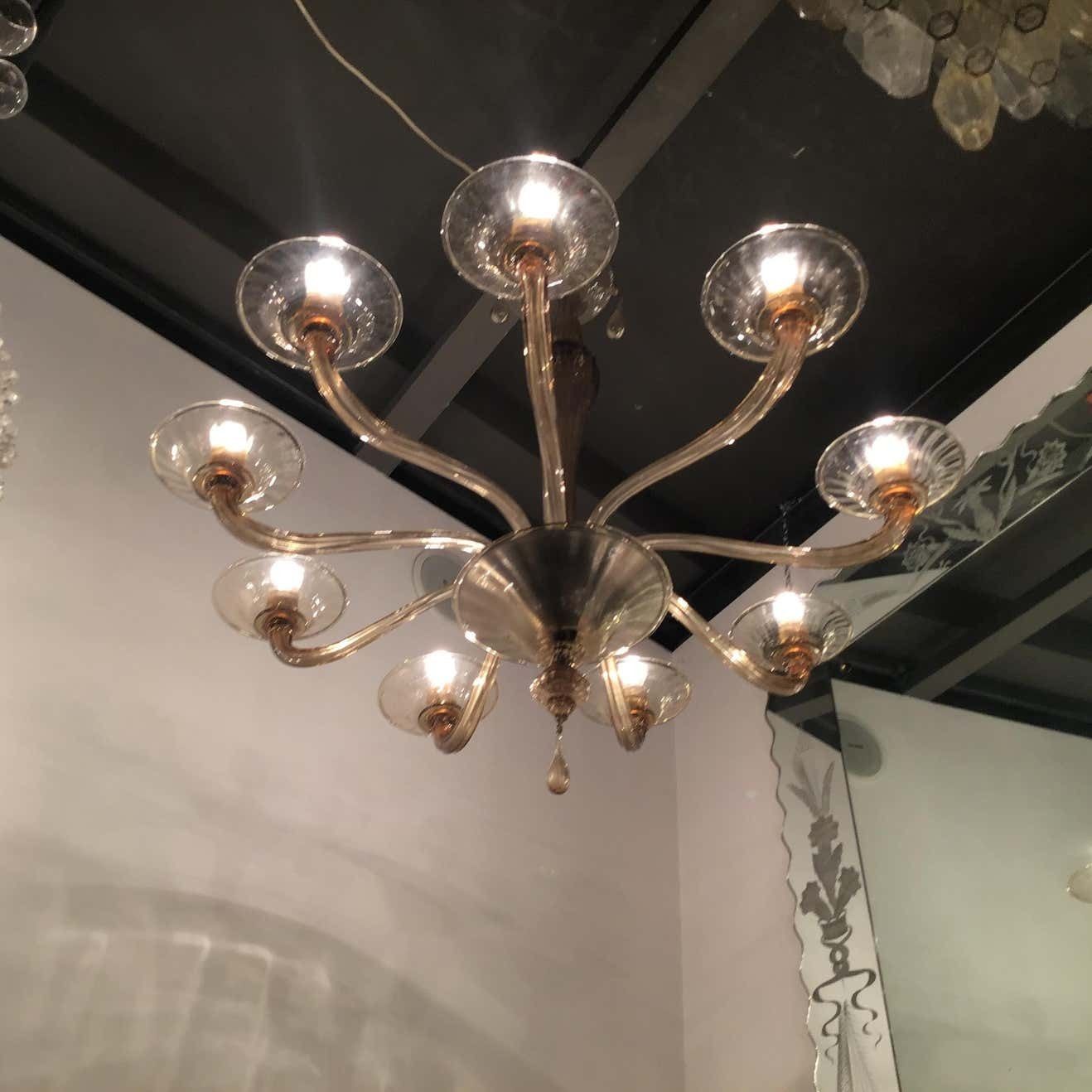 photo for sale Venini Chandelier Murano Glass Iron 1940 Italy